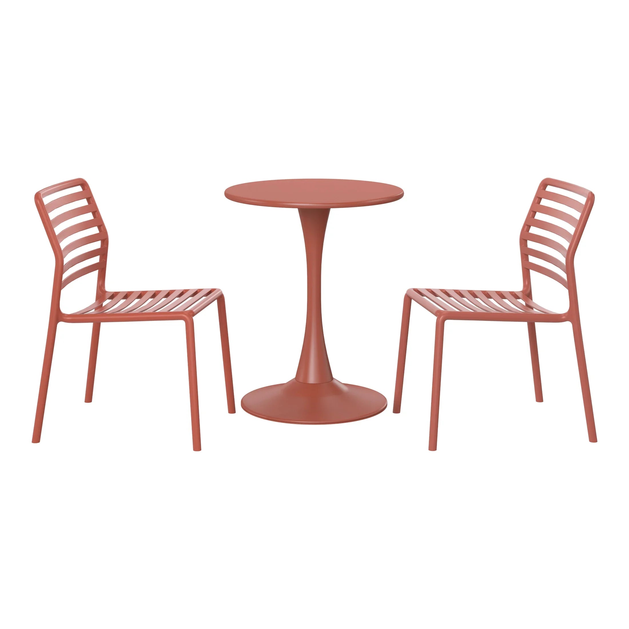 Sunshine 3-Piece Outdoor Metal Round Dining Table Set With Stackable Resin Patio Dining Chairs