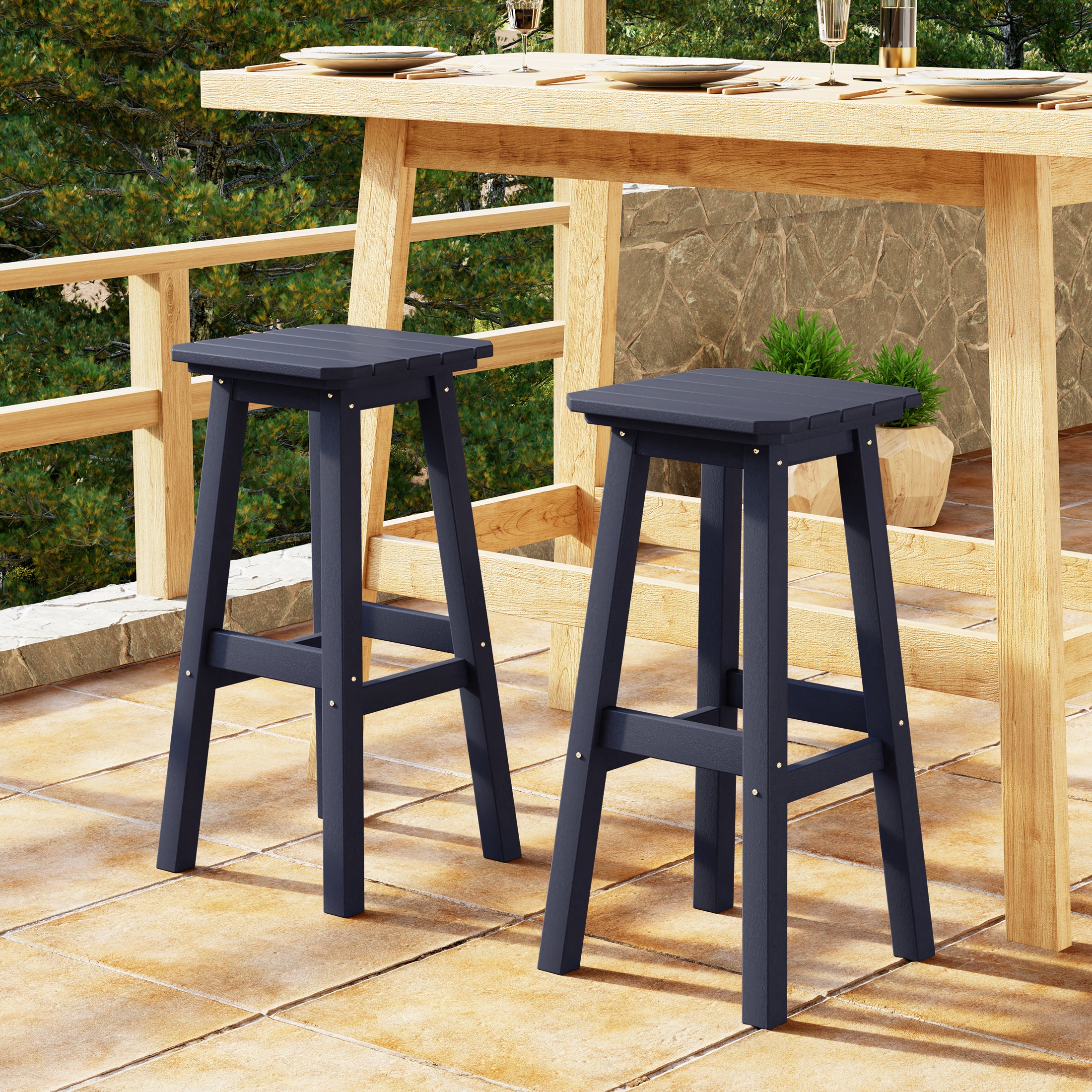 Paradise 29" HDPE Outdoor Patio Square Bar Stools (Set of 2)