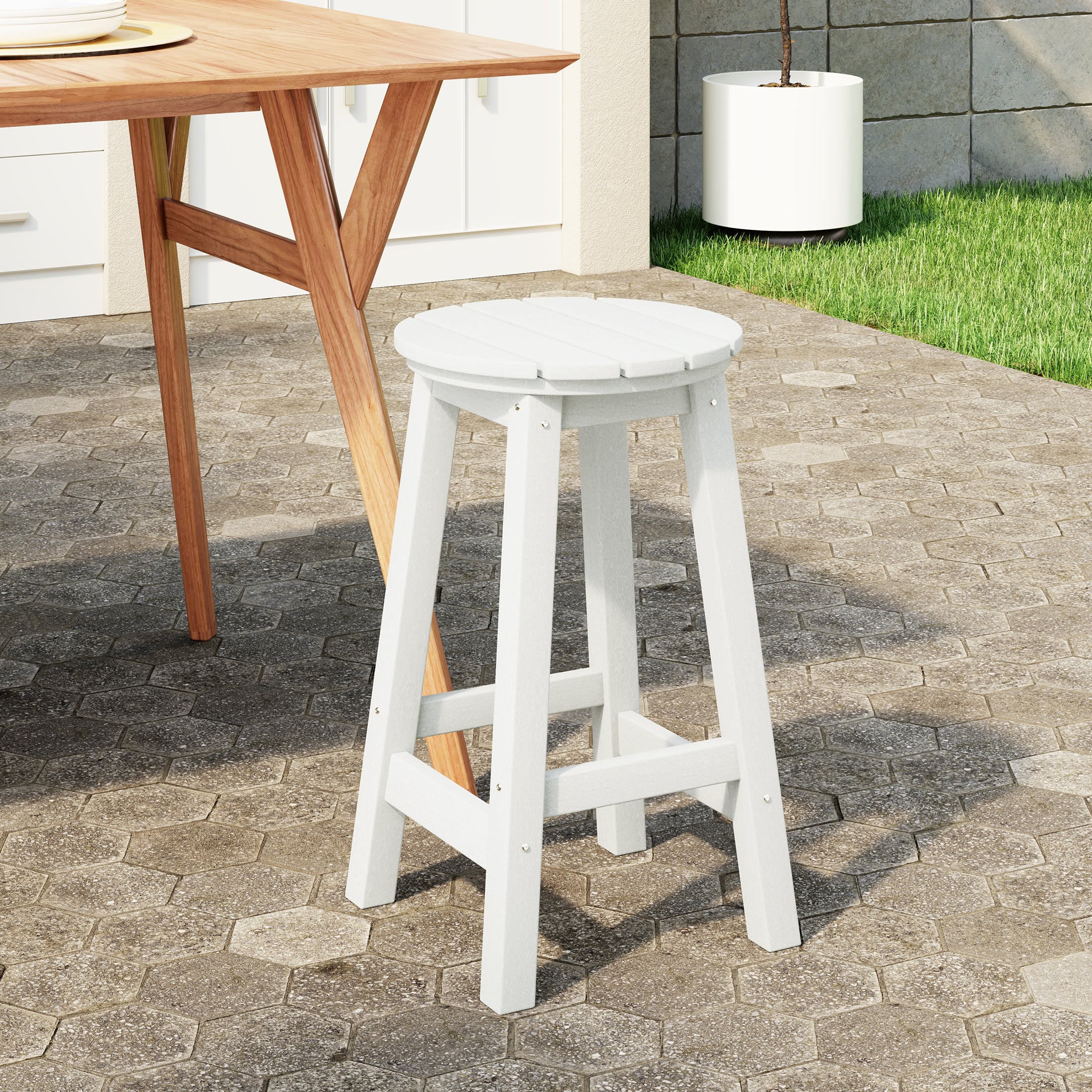 Paradise 24" HDPE Outdoor Patio Round Counter Height Bar Stool