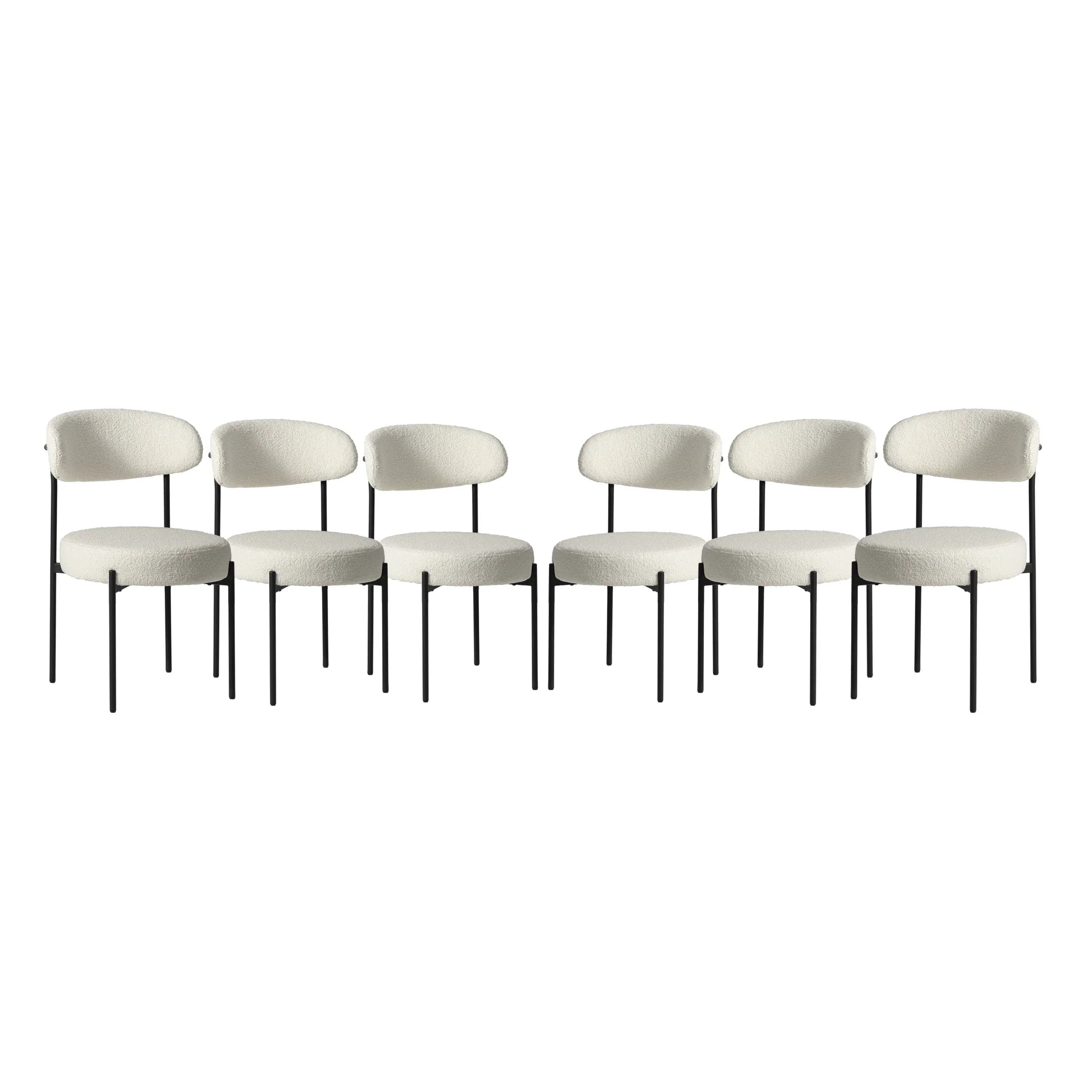 Celine Mid-Century Modern Upholstered Sherpa Round Dining Chairs (Set of 6)