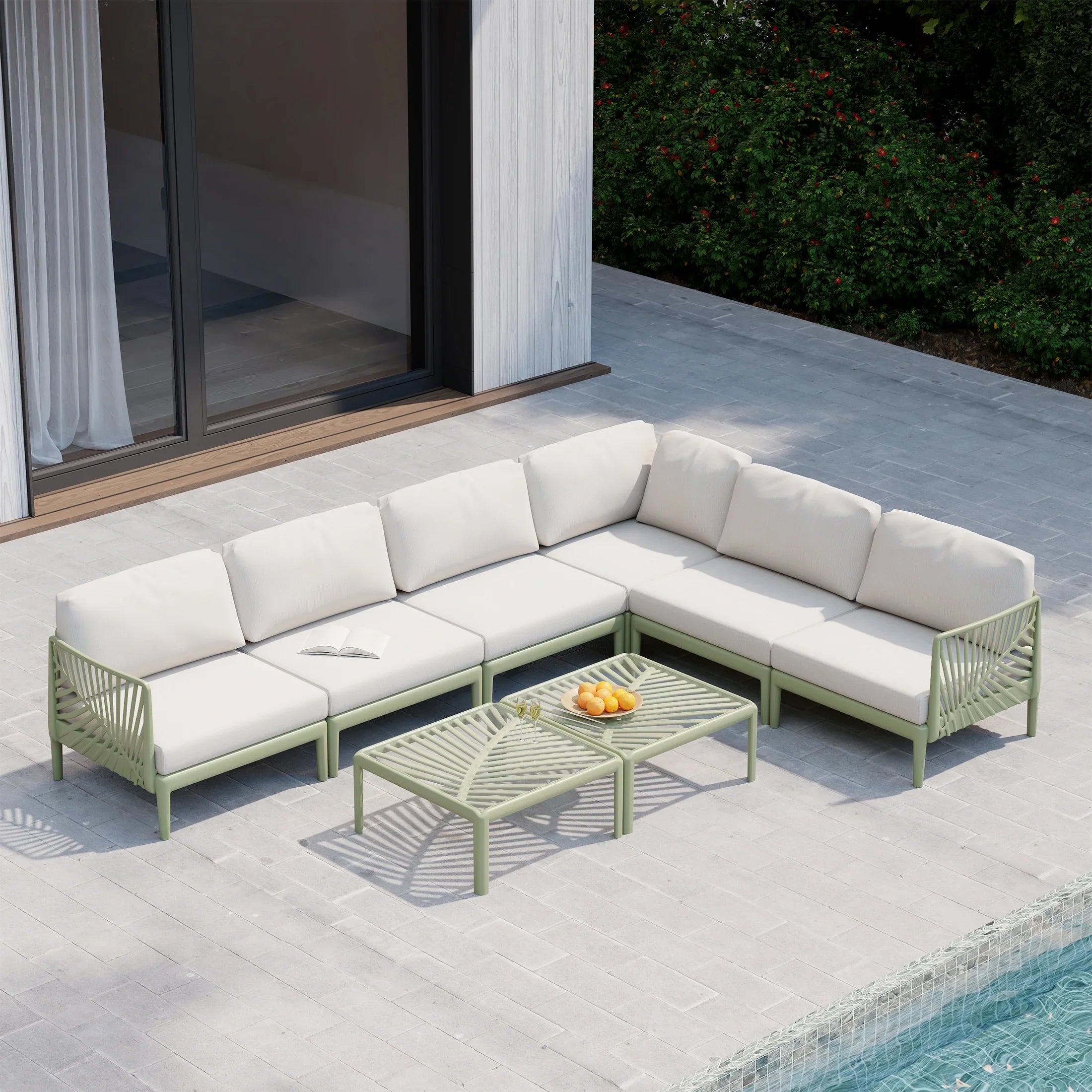 Sunshine Modern 6-Piece Polypropylene Resin Modular L Shaped Corner Patio Furniture Sectional