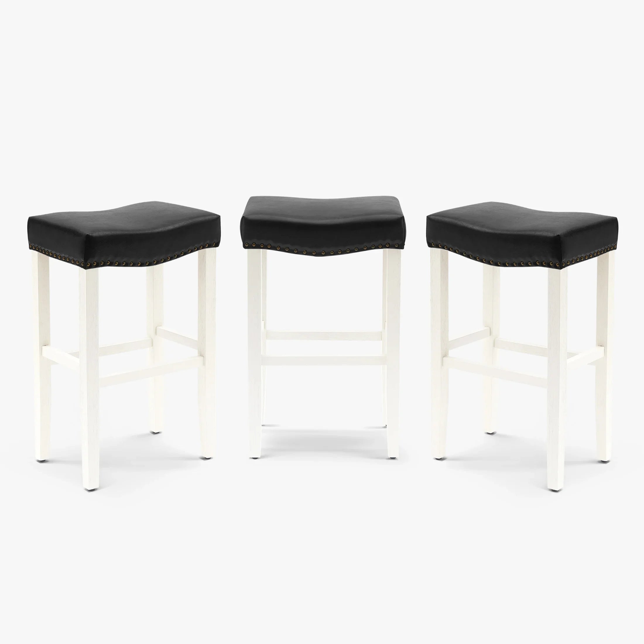 Bulmon 29" Upholstered Saddle Seat Antique White Bar Stool (Set of 3)