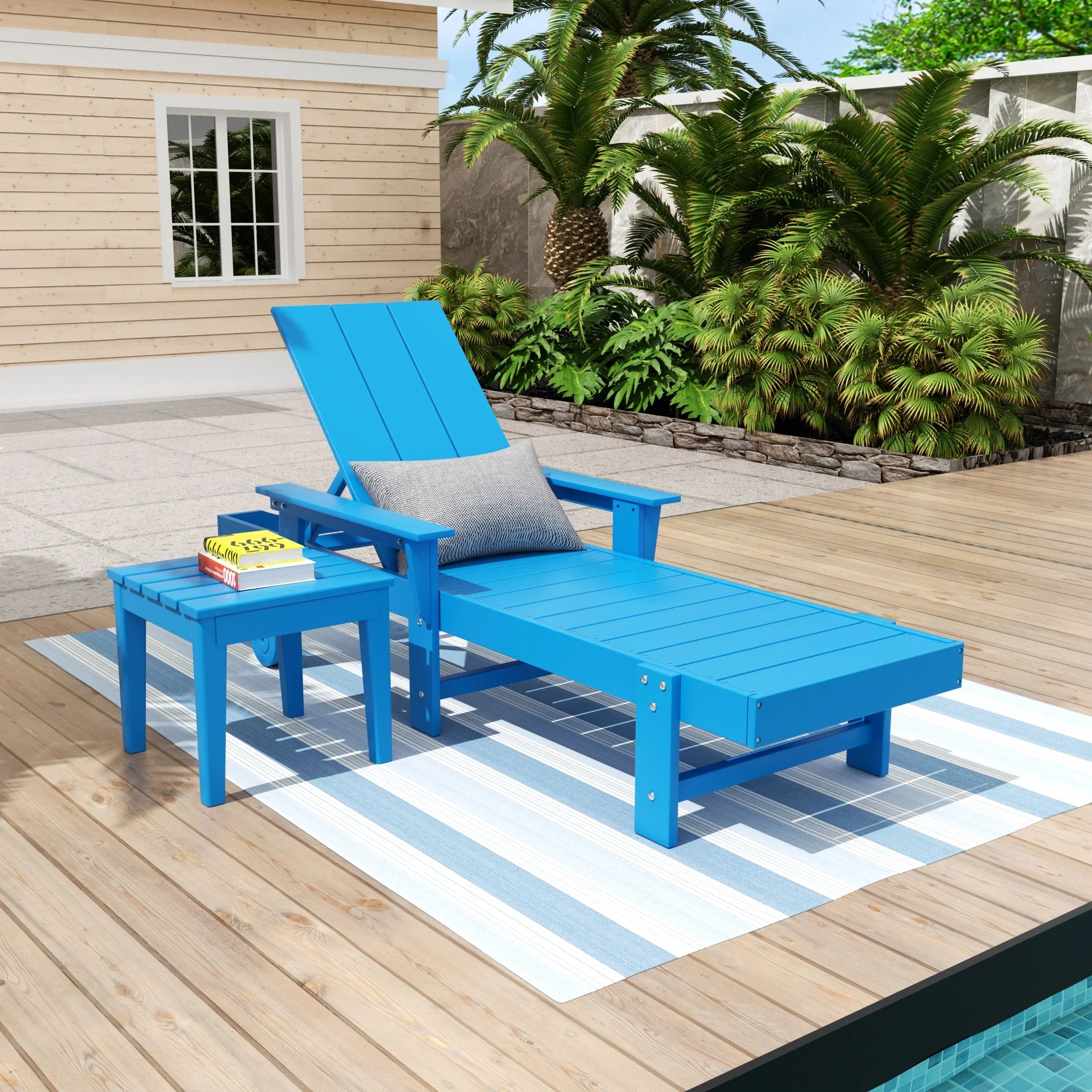 Palms Modern Reclining Chaise Lounge with Side Table 2-Piece Set