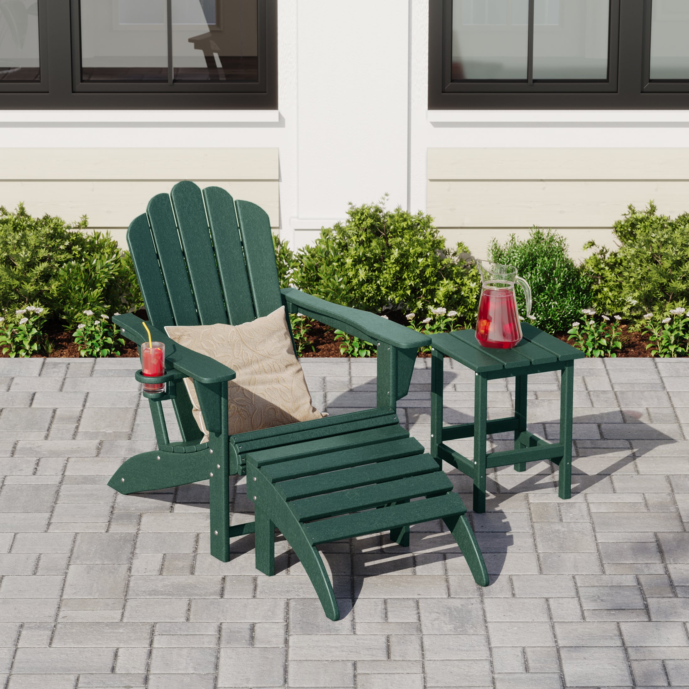 Lakeview 3-Piece Adirondack Chair with Cup Holder and Folding Ottoman