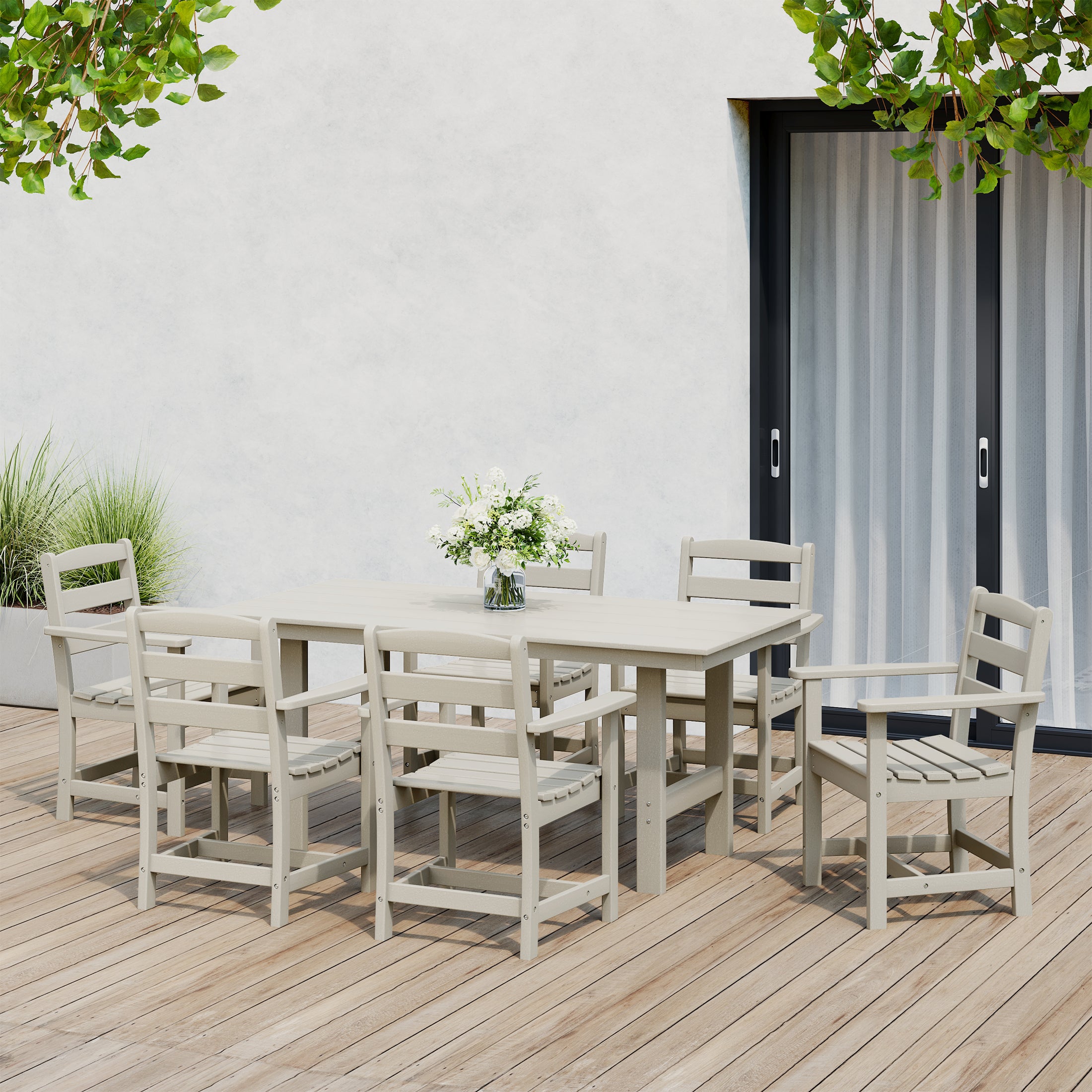 Palms 7-Piece HDPE Outdoor Rectangular Patio Dining Table Set