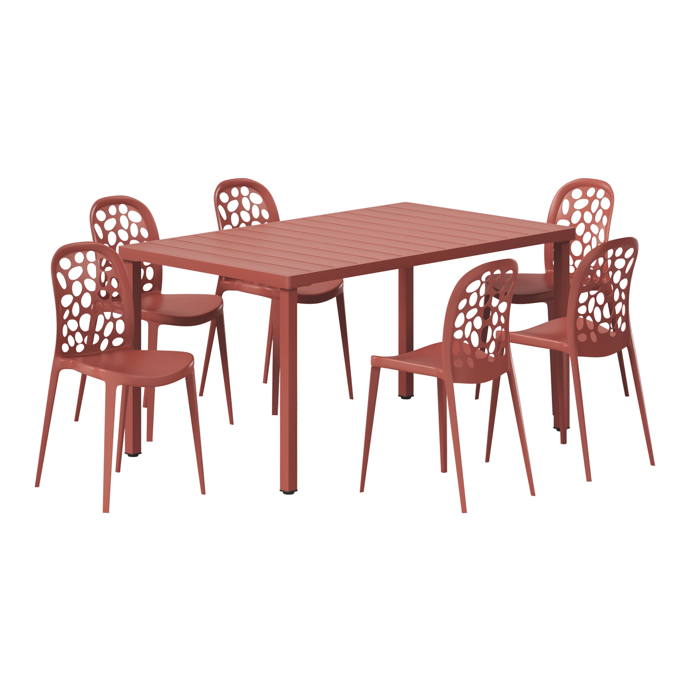 Sunshine 7-Piece Outdoor Metal Rectangle Patio Dining Table Set With Stackable Patio Dining Side Chairs