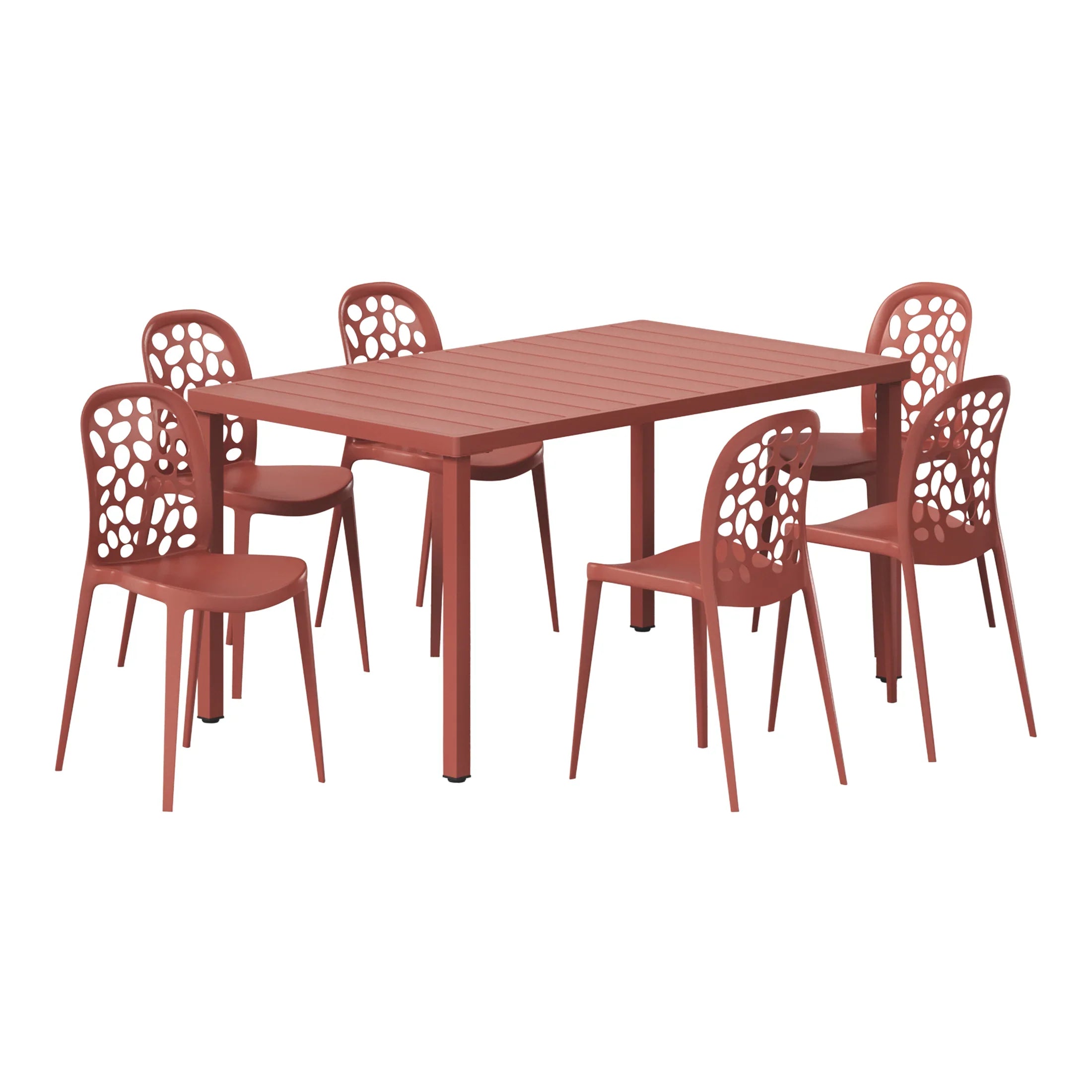 Sunshine 7-Piece Outdoor Metal Rectangle Patio Dining Table Set With Stackable Patio Dining Side Chairs
