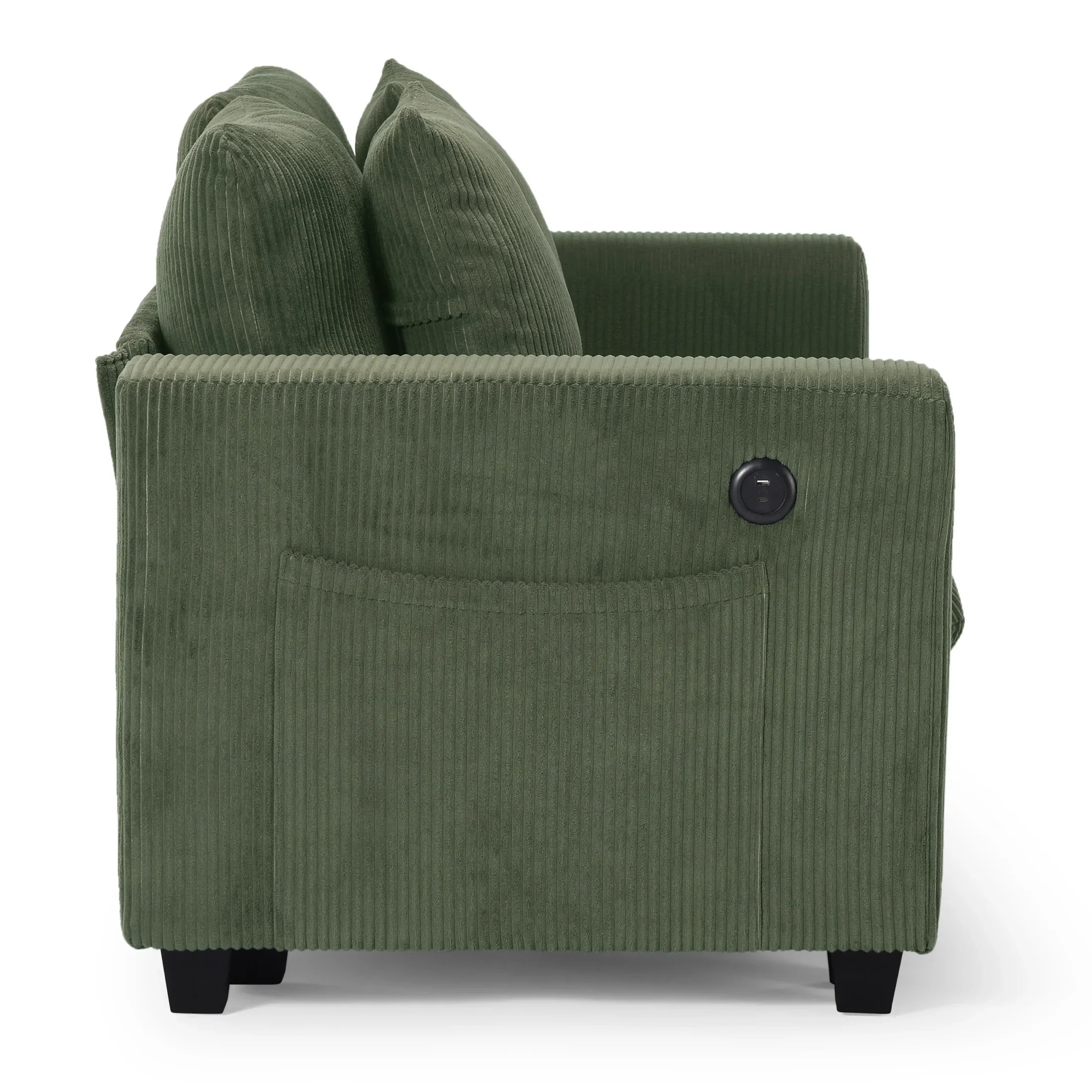 Ava 70" Modular Corduroy Loveseat Sofa With USB/Type-C Ports and Side Pockets