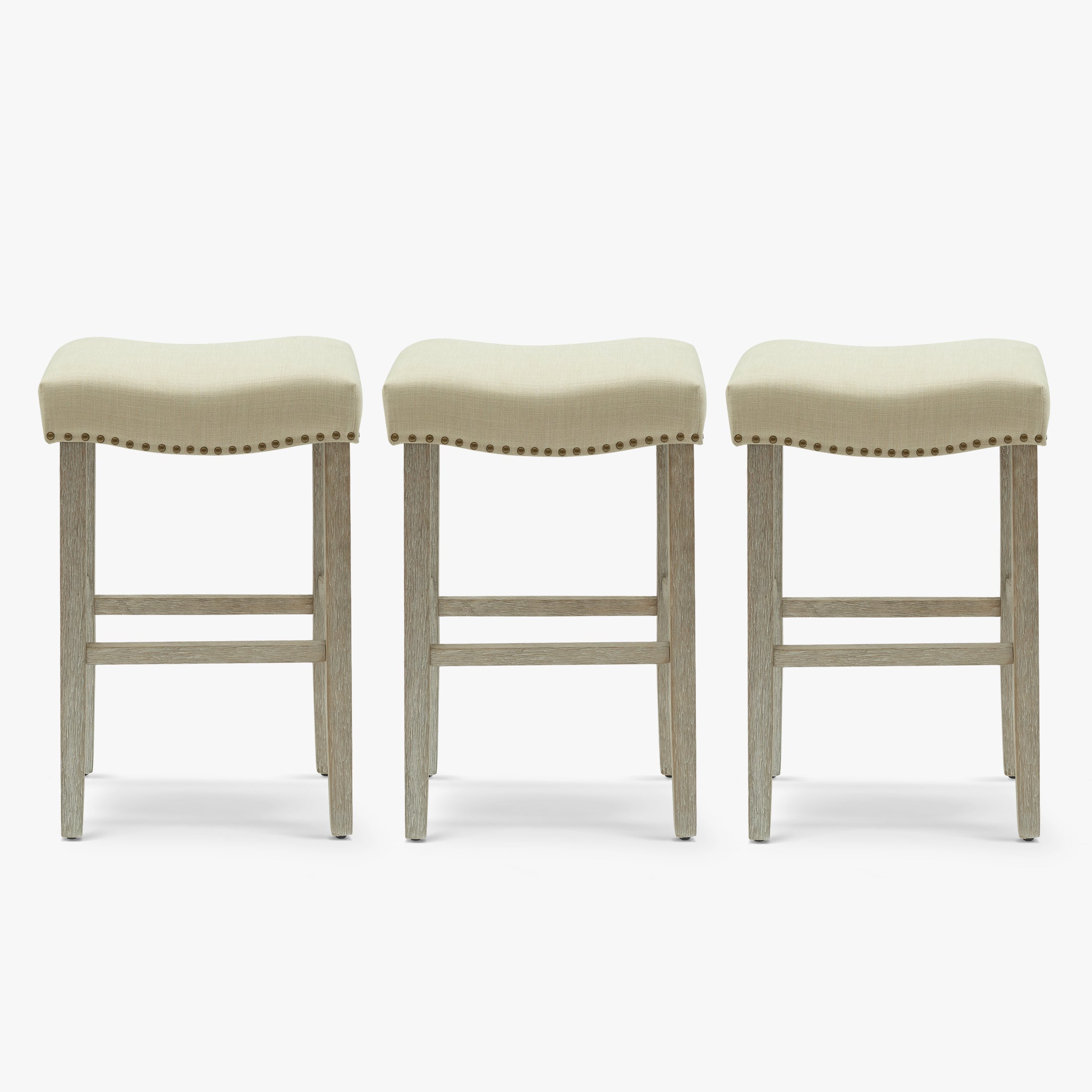 Bulmon 29" Upholstered Saddle Seat Antique Gray Counter Stool (Set of 3)