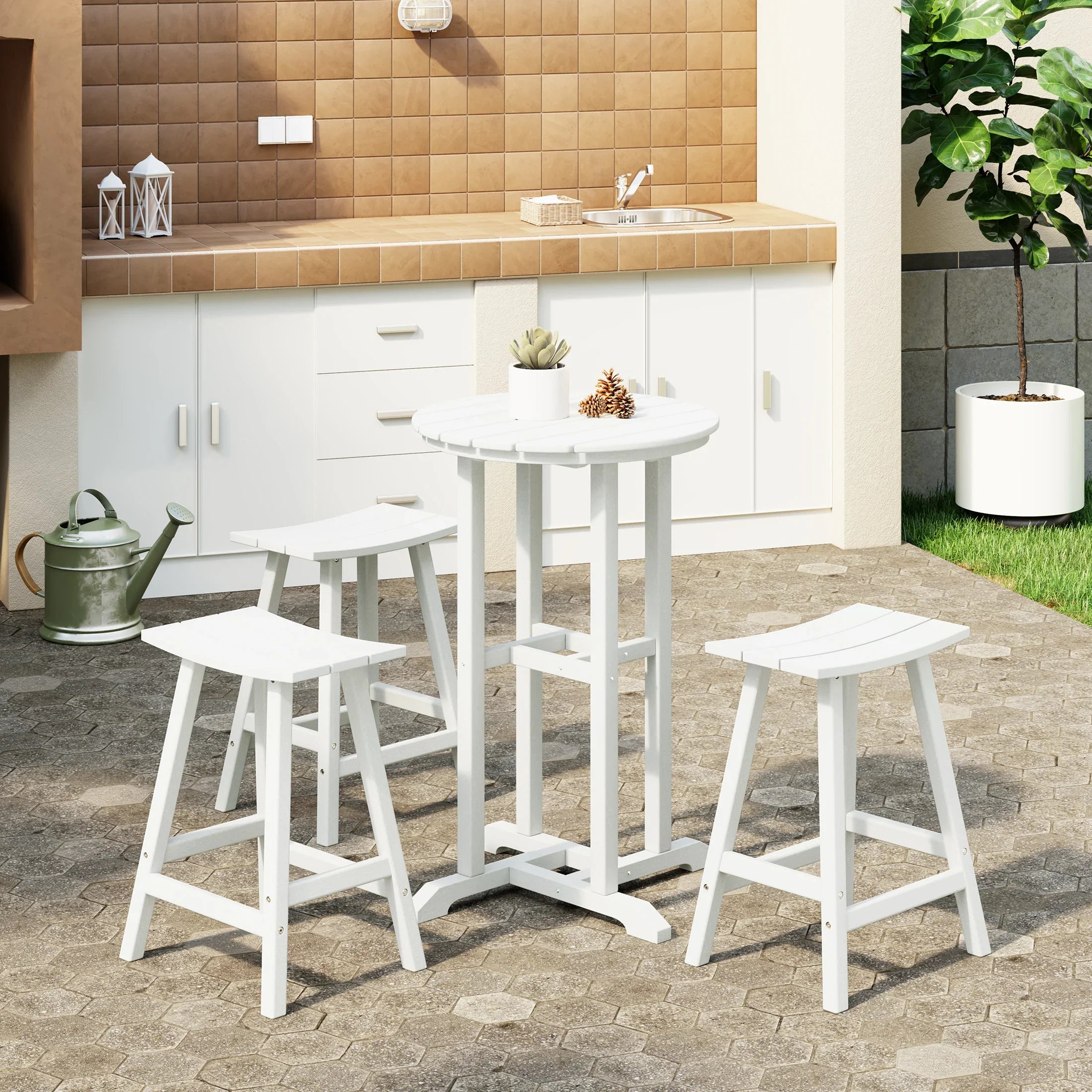 Paradise Outdoor Patio Counter Height Bar Stools Bistro Bar Table 4-Piece Set