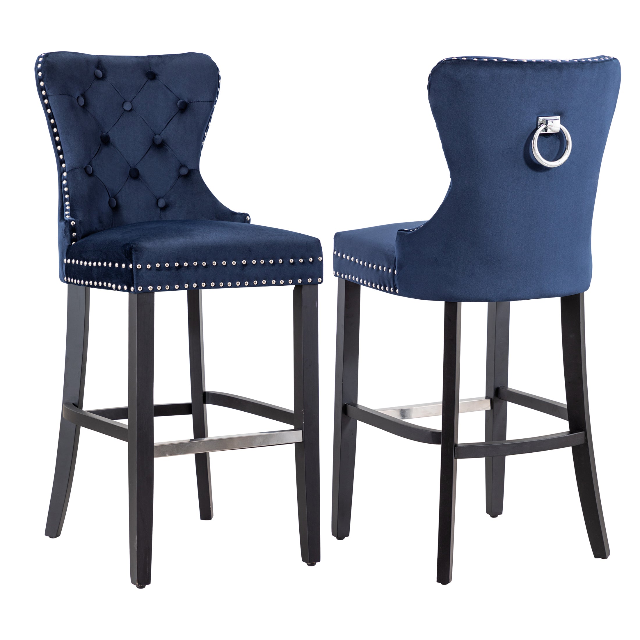 Hank 29" Tufted Velvet Bar Stool (Set of 2), Black