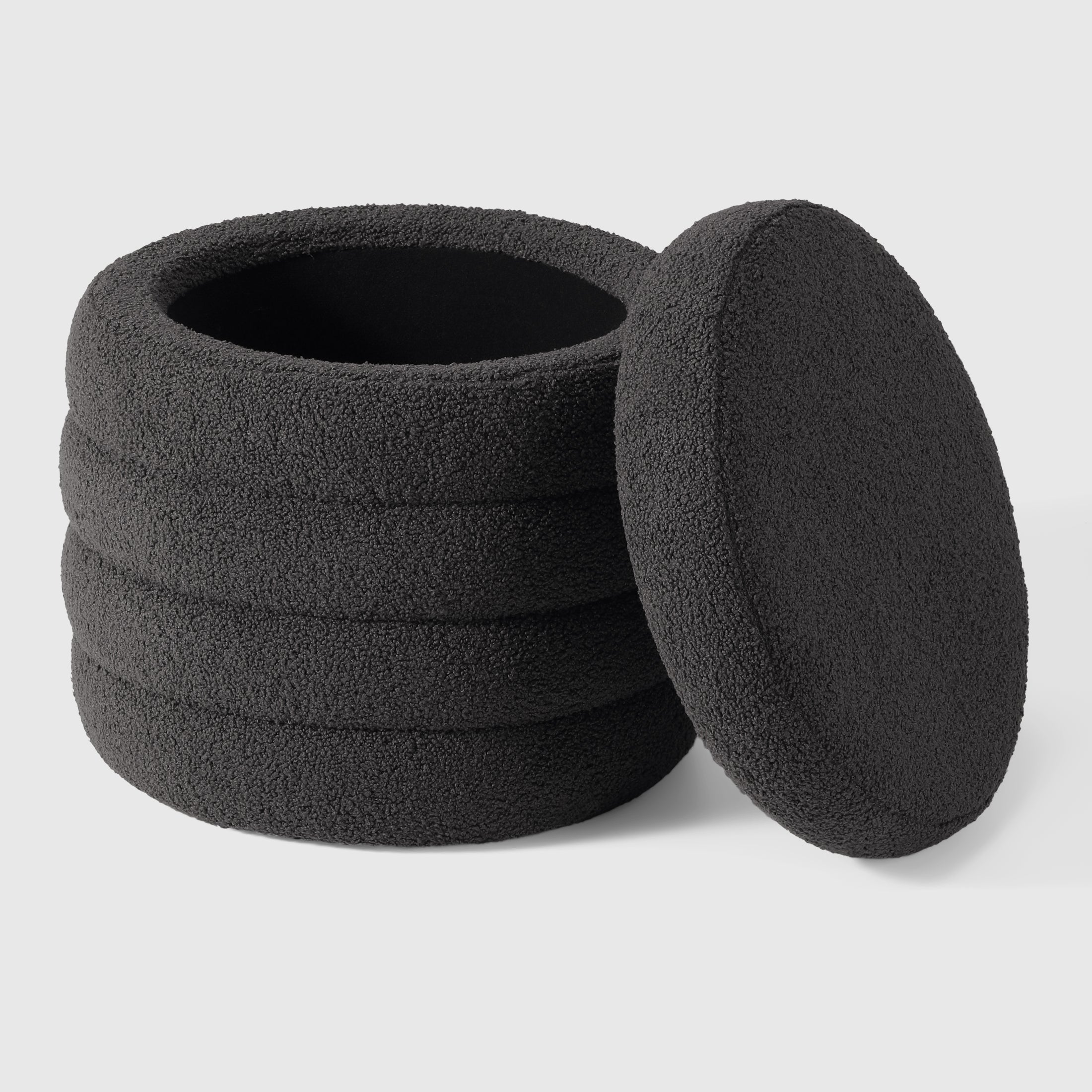 Celine Mid-Century Modern Faux Sherpa Round Storage Ottoman