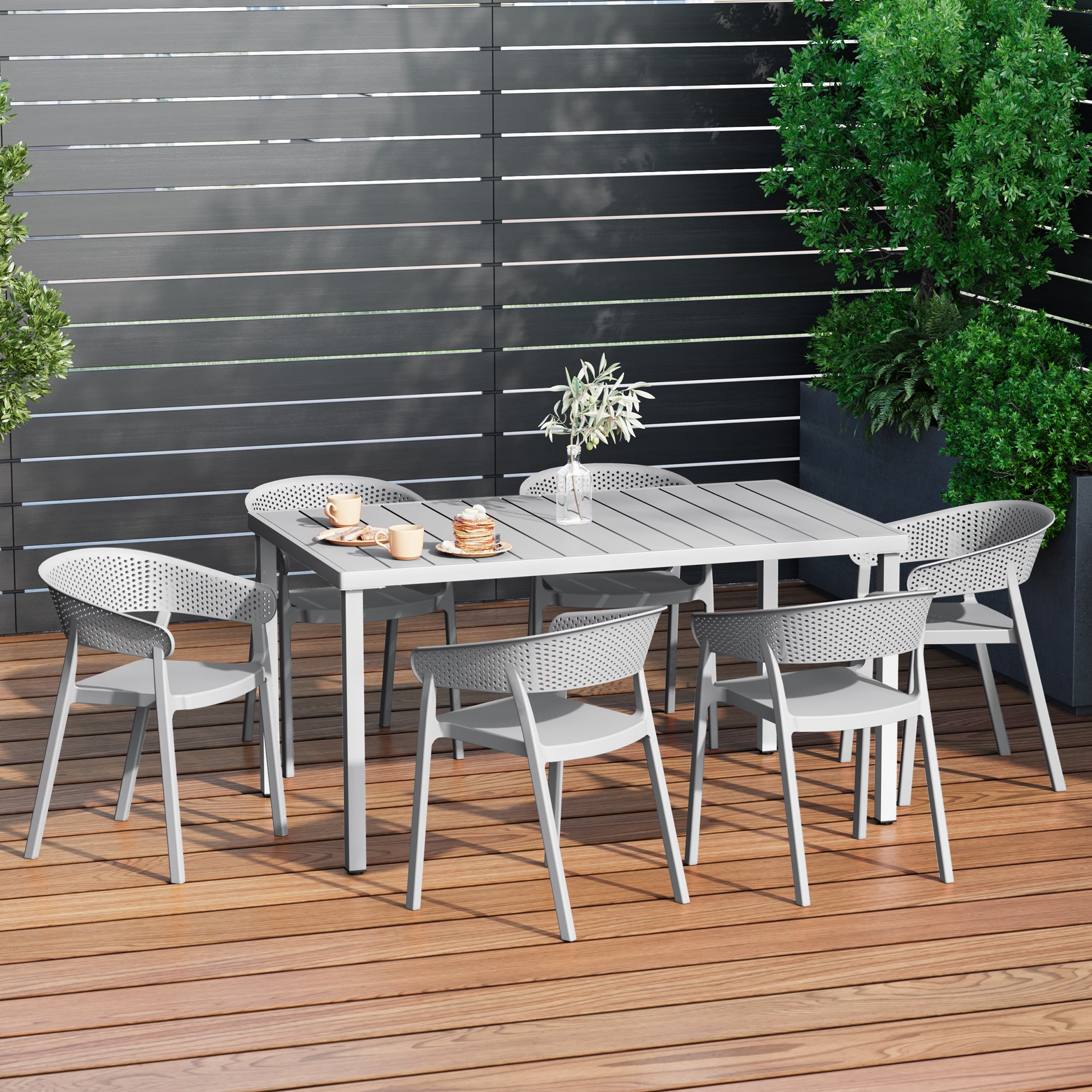 Sunshine 7-Piece Outdoor Metal Rectangle Patio Dining Table Set With Stackable Patio Dining Chairs