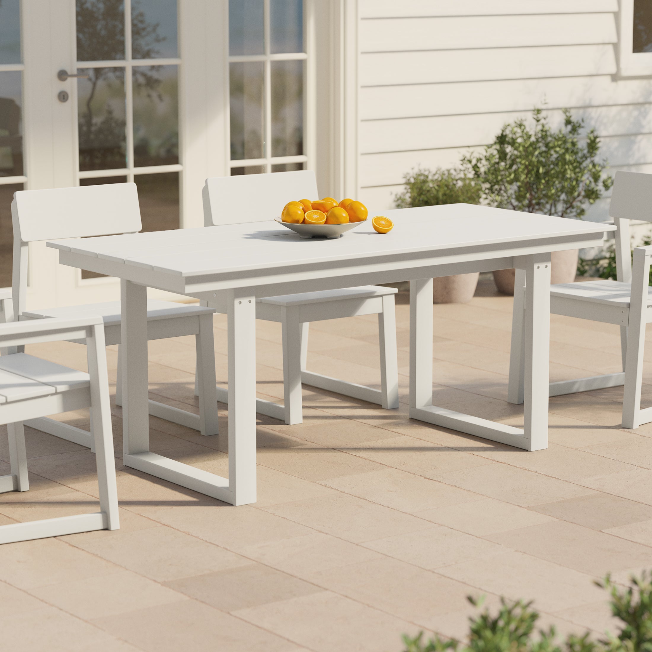 Cambria 68" Outdoor HDPE Modern Rectangular Patio Dining Table With Umbrella Hole
