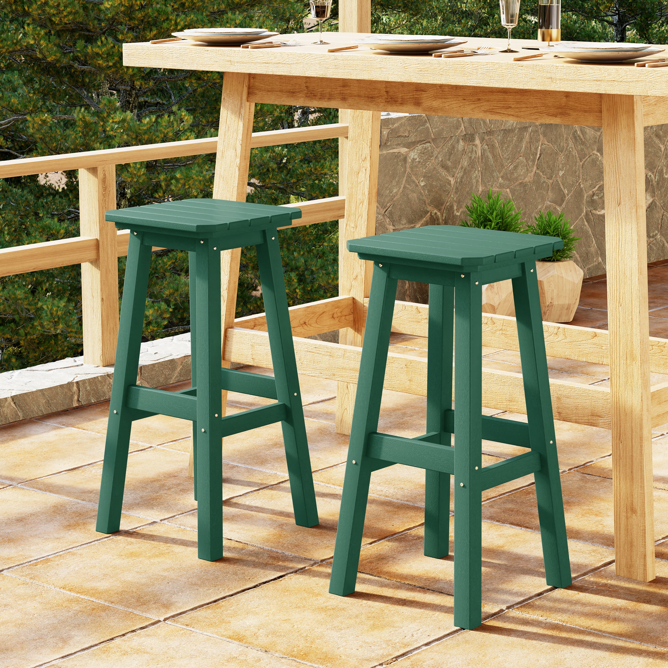 Paradise 29" HDPE Outdoor Patio Square Bar Stools (Set of 2)