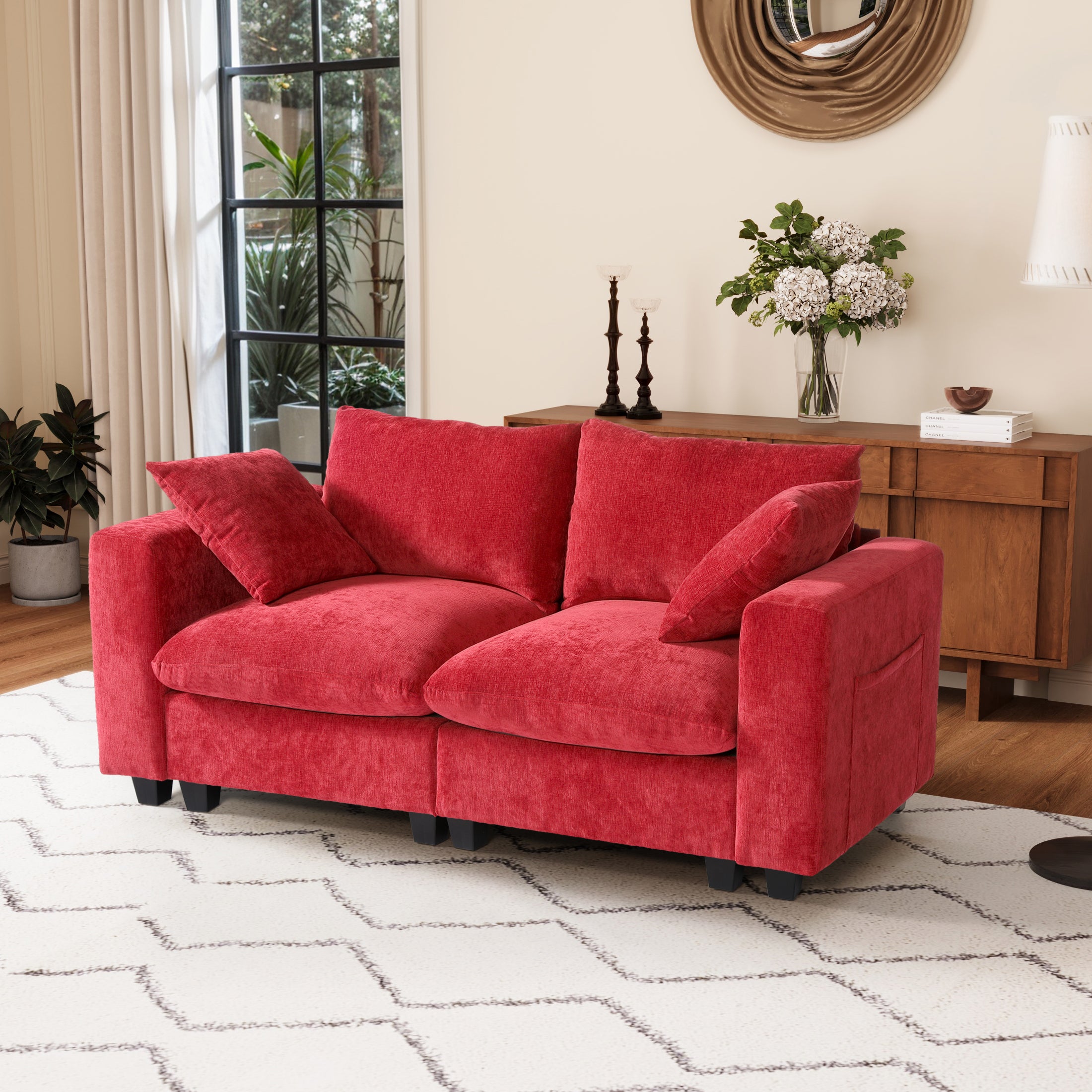 Springfield 70" Modular Chenille Loveseat Sofa With USB/Type-C Ports and Side Pockets