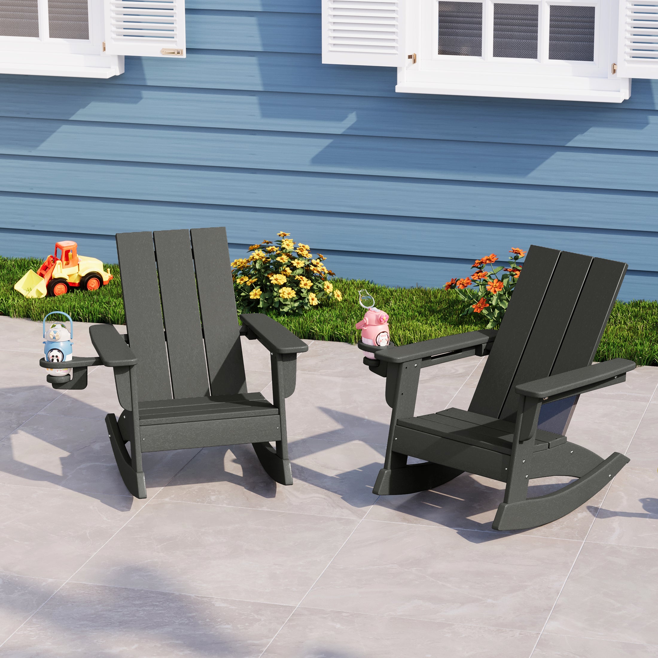 Palms Outdoor HDPE Plastic Preschool Toddler Modern Adirondack Rocking Chairs (Set of 2)