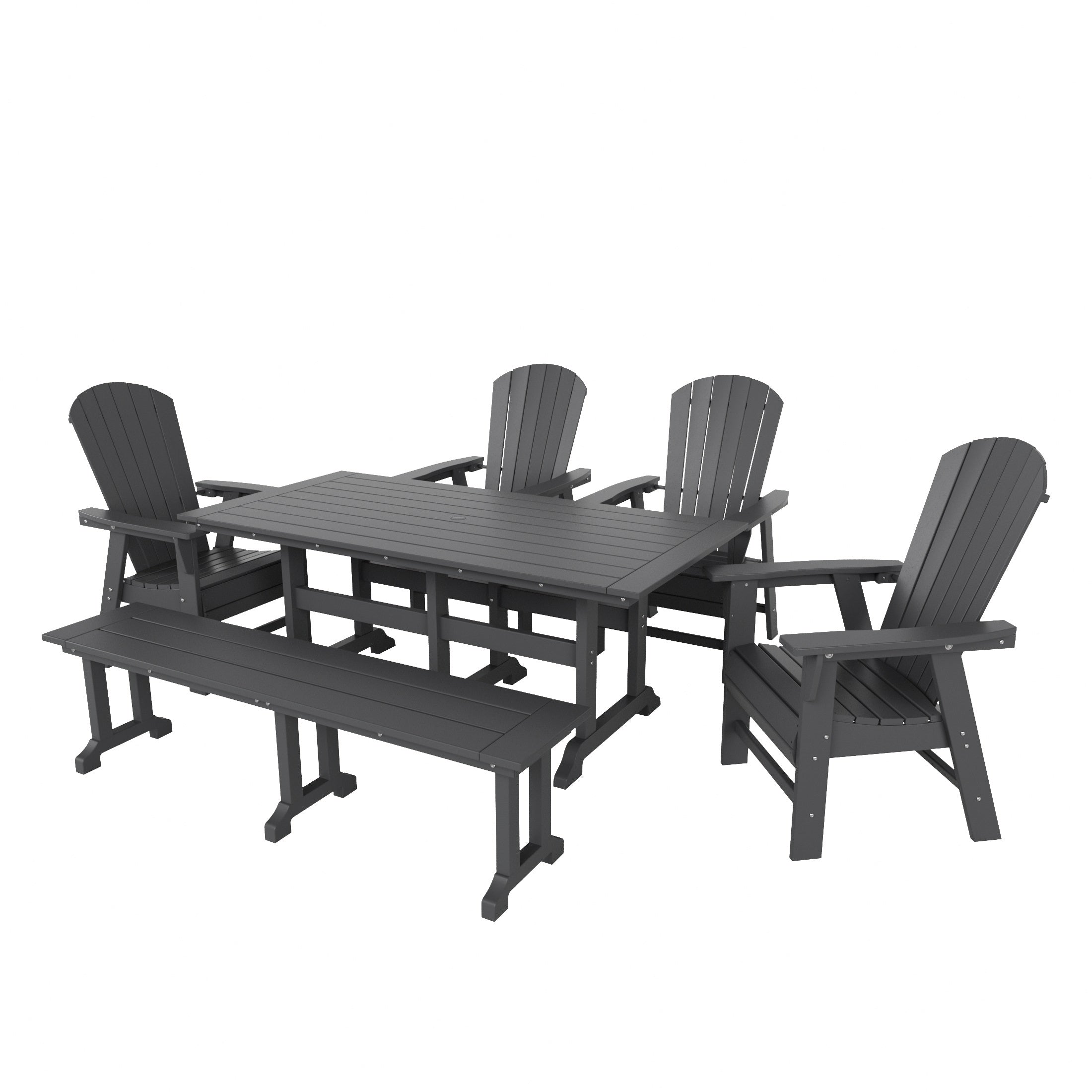 Portside 6 Piece Outdoor Patio Dining Table and Armchair Dining Bench Set