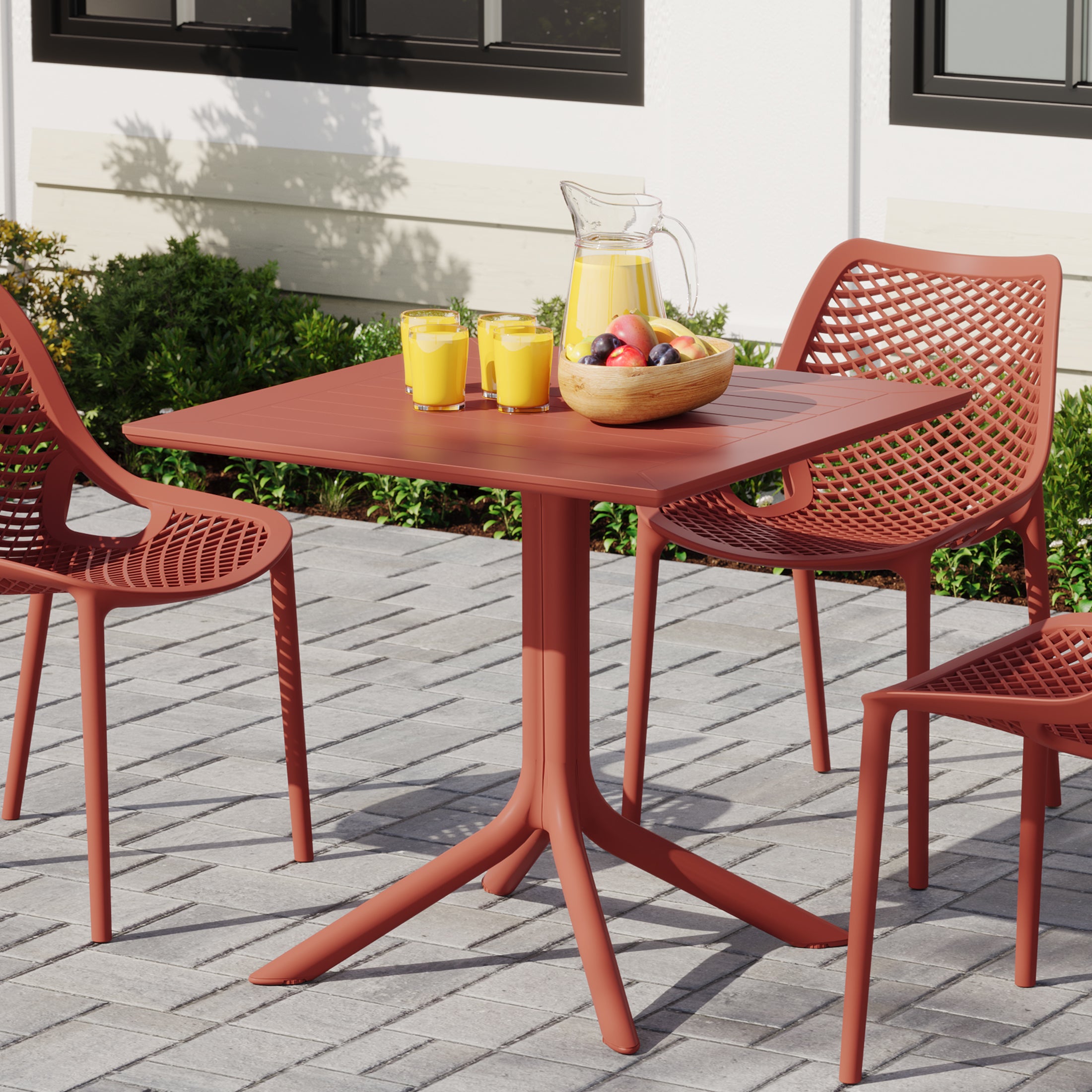Sunshine 31.5" Square Outdoor Plastic Resin Patio Dining Table for 4