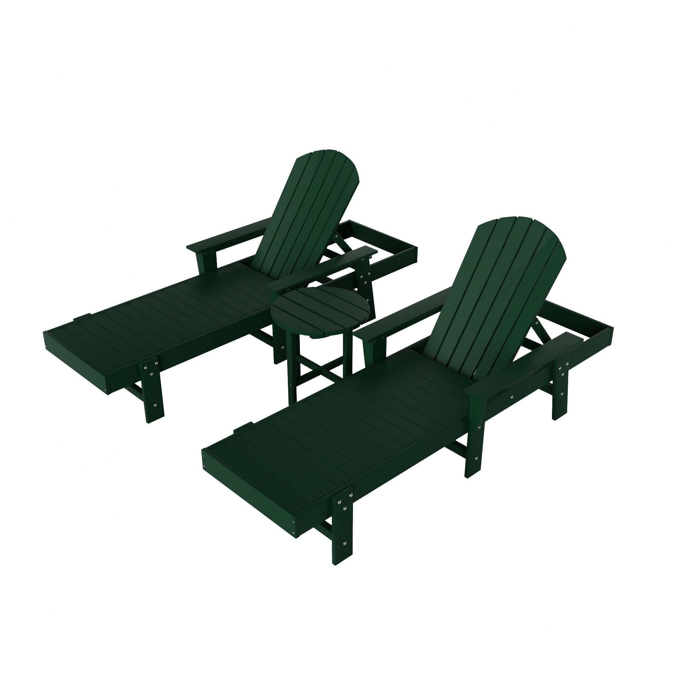 Portside 3 Piece Adirondack Poly Reclining Chaise Lounge With Arms