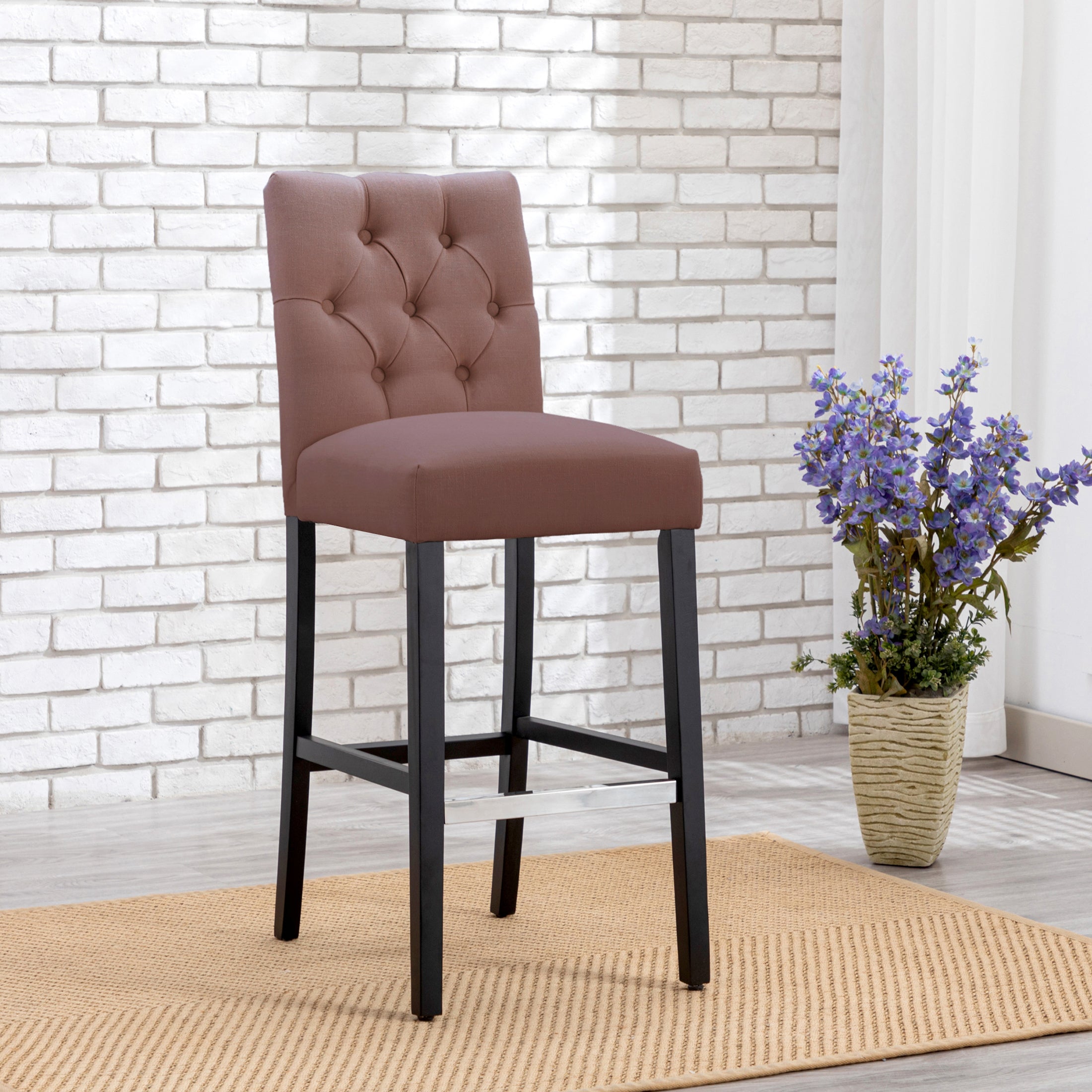 Bellmount 29" Linen Fabric Tufted Bar Stool,Black