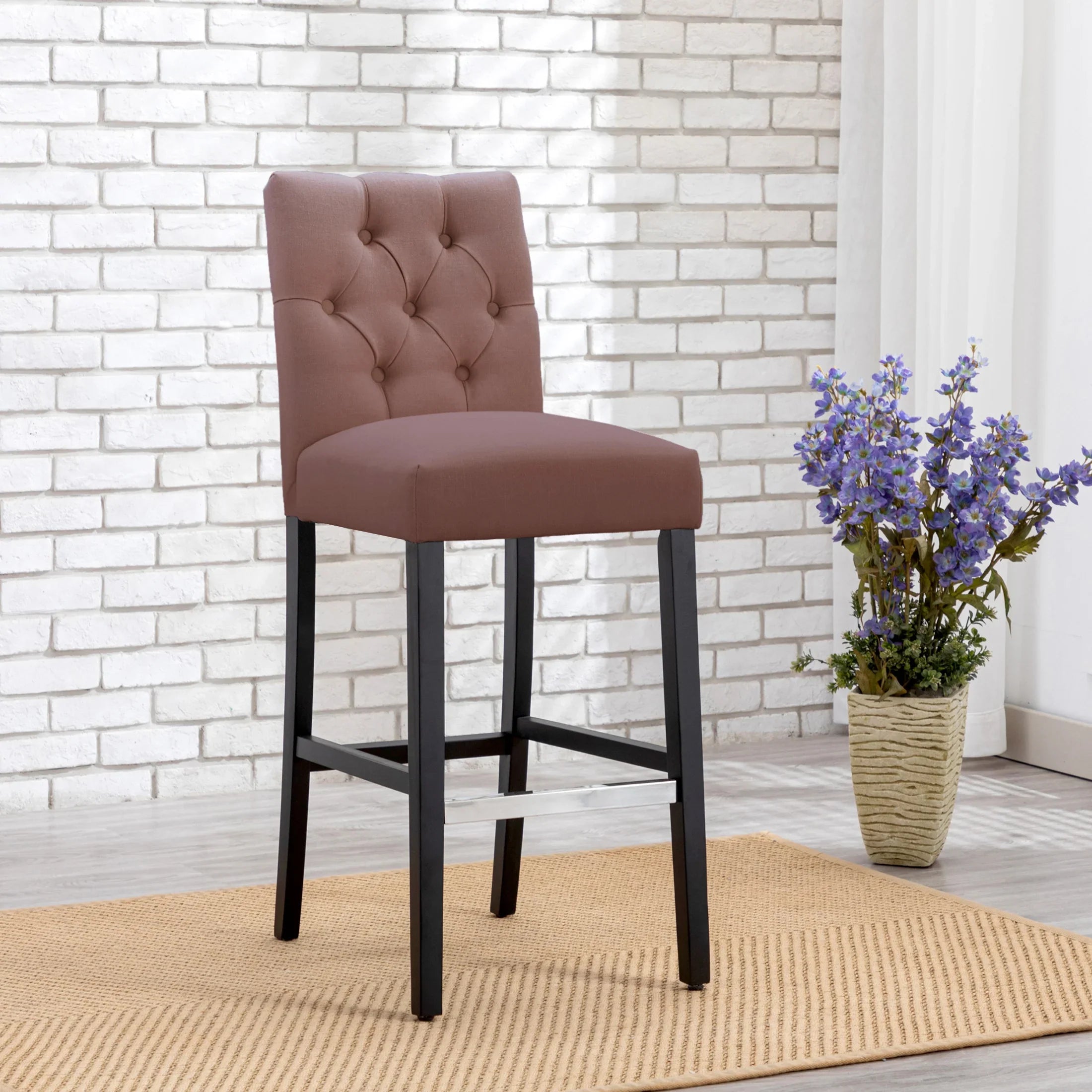 Bellmount 29" Linen Fabric Tufted Bar Stool,Black