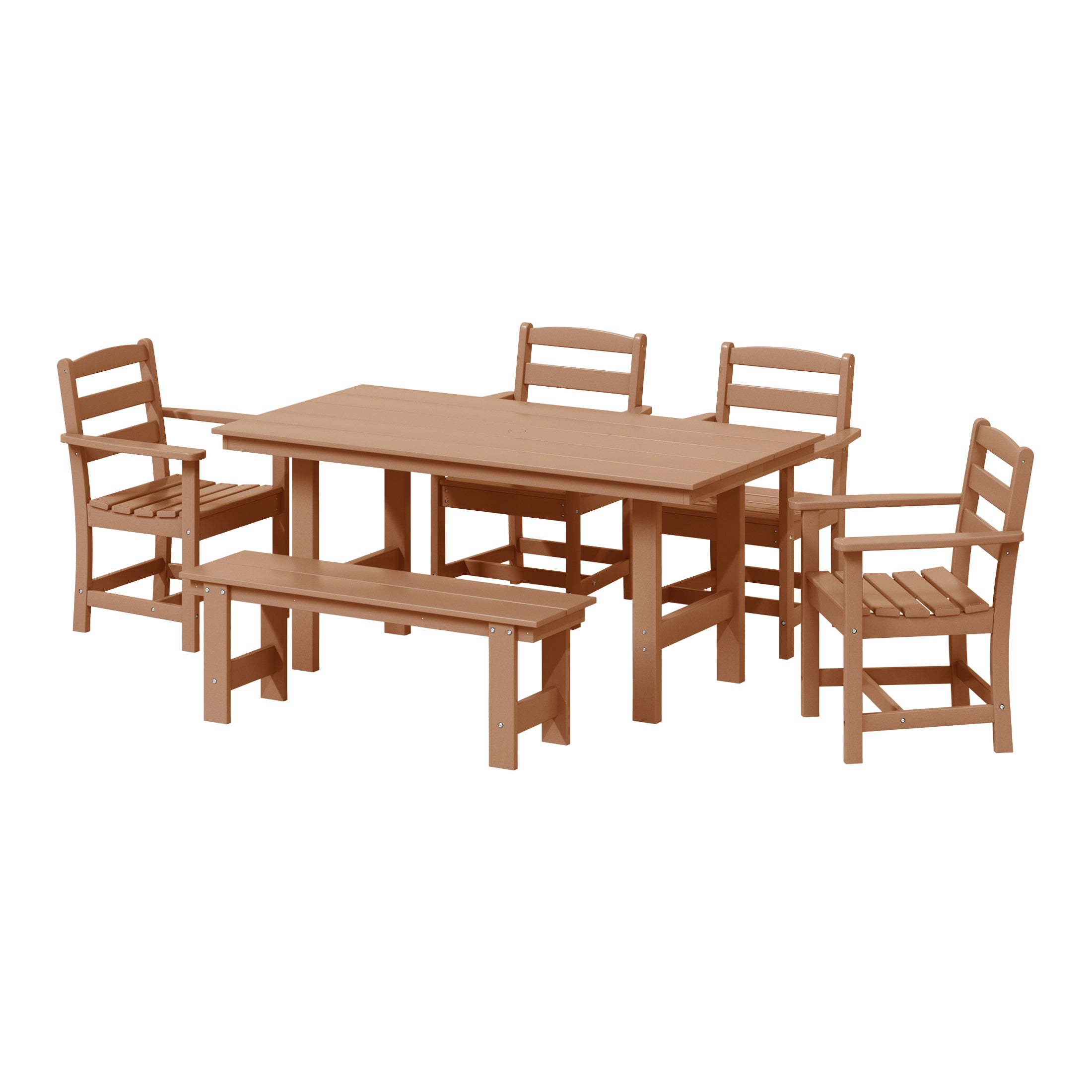 Palms 6-Piece Outdoor HDPE Patio Dining Table Set with Bench