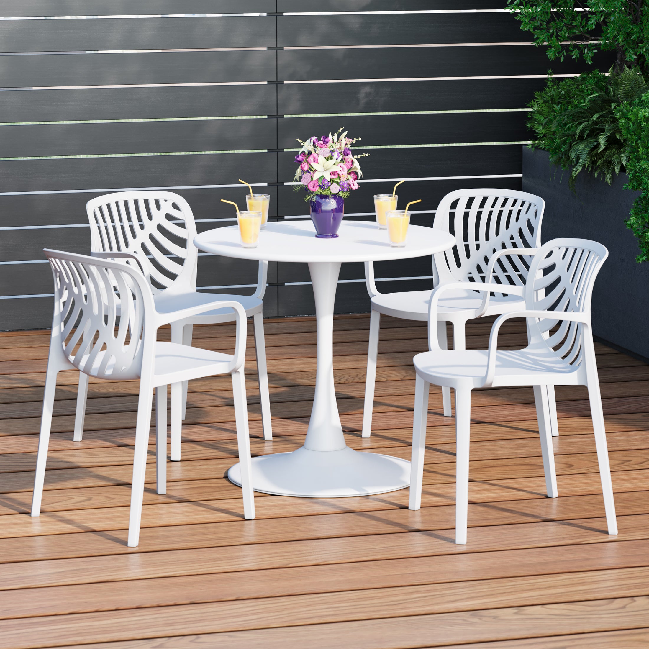 Sunshine 5-Piece Outdoor Indoor Metal Patio Dining Table Set With Stackable Patio Arm Chairs