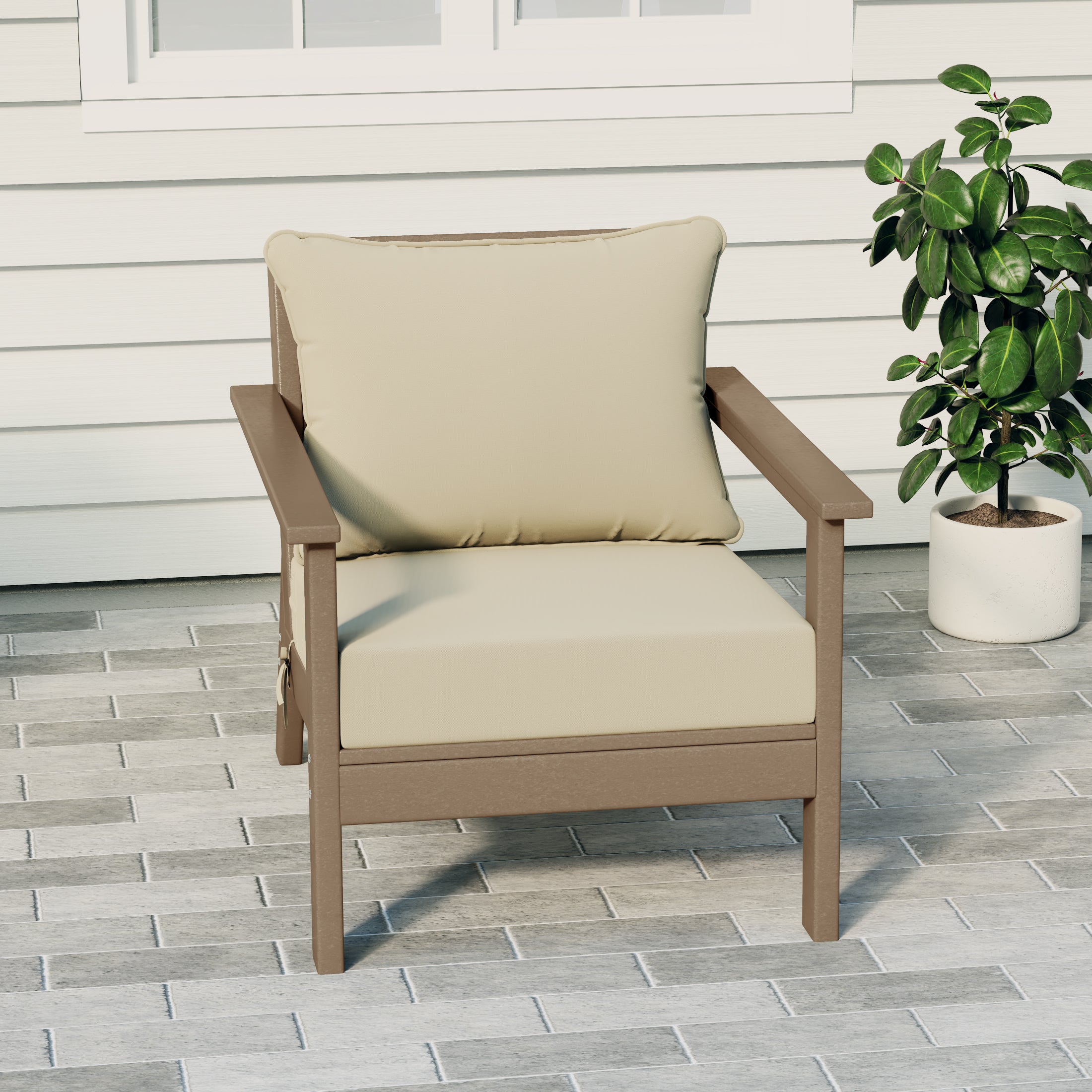 Portsmouth Outdoor Modern HDPE Patio Club Chair with Deep Seat Cushions