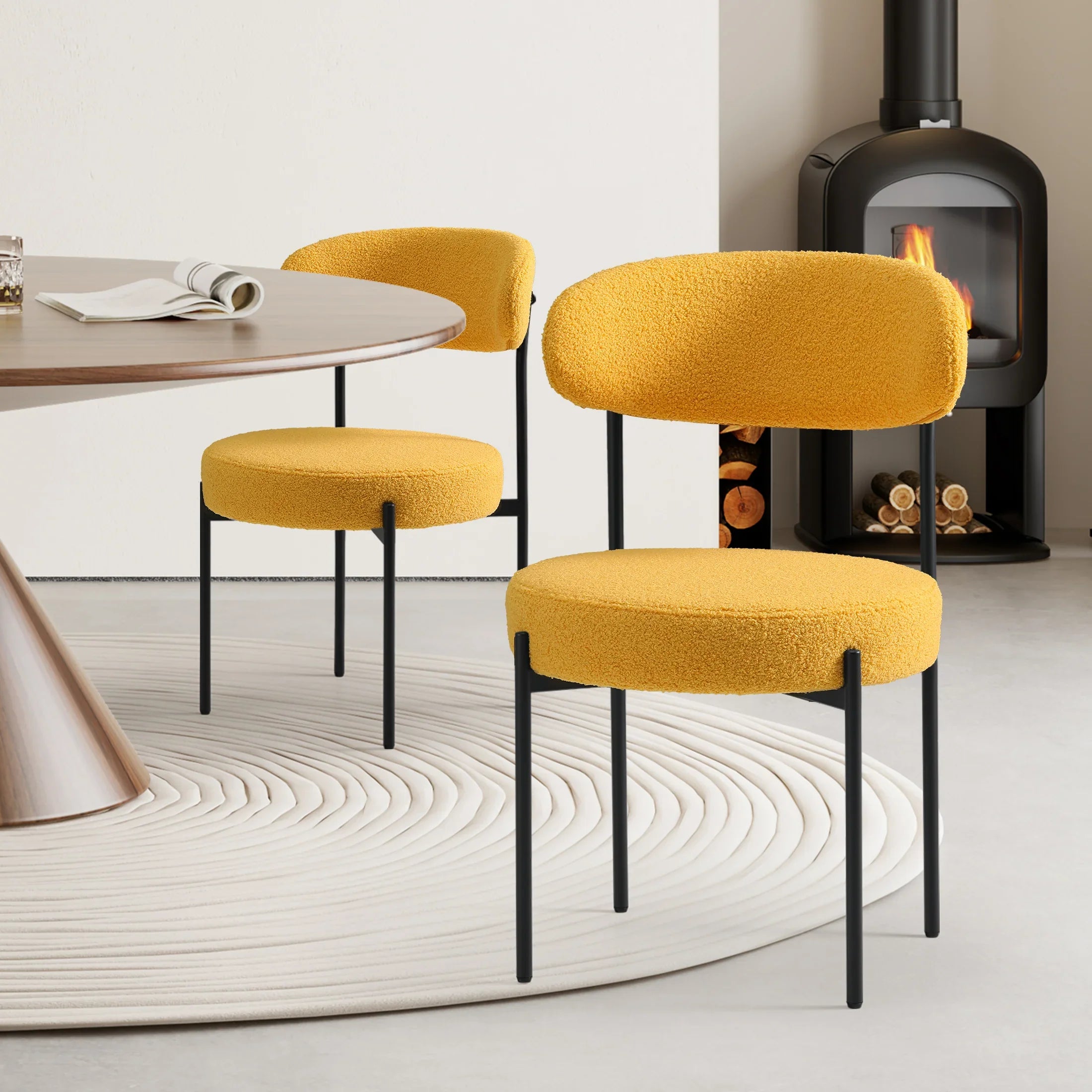 Celine Mid-Century Modern Upholstered Sherpa Round Dining Chairs (Set of 2)