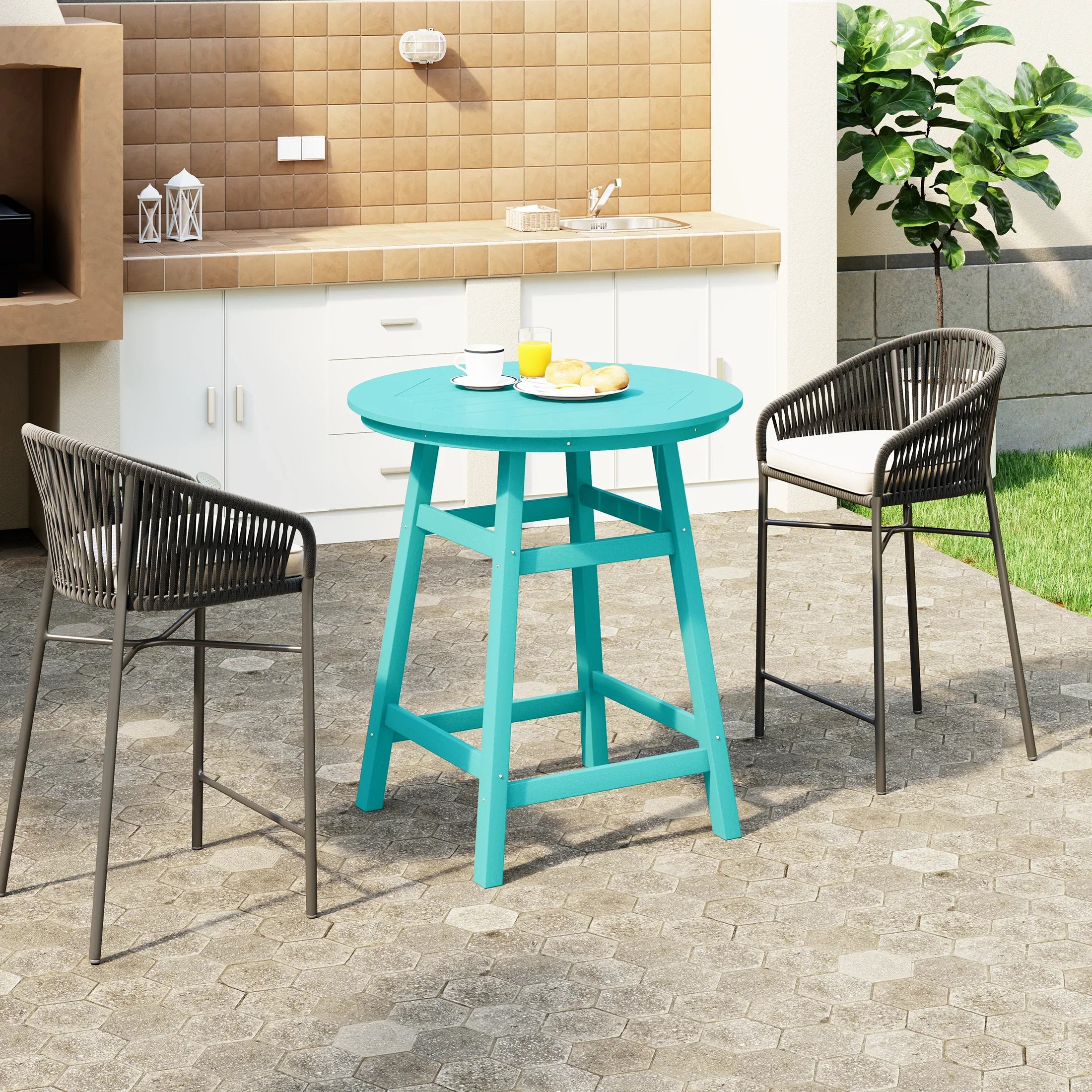 Paradise Outdoor 35" HDPE Round Patio Counter Height Bar Table