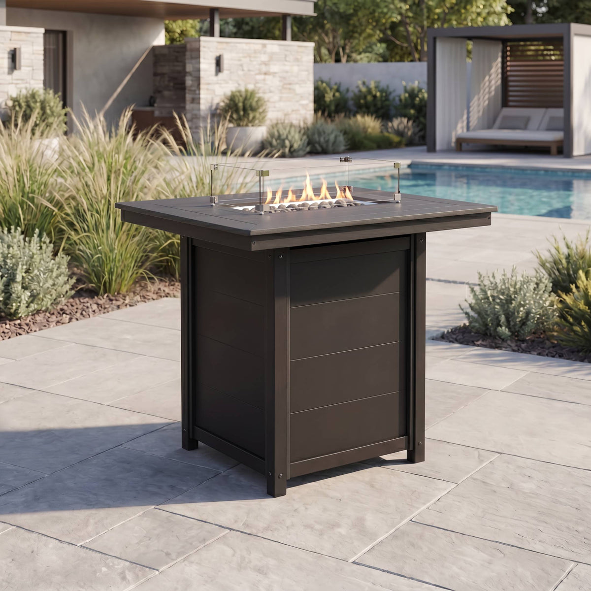 Sol 46" Modern Outdoor Patio Gas Propane Rectangle Fire Pit Table