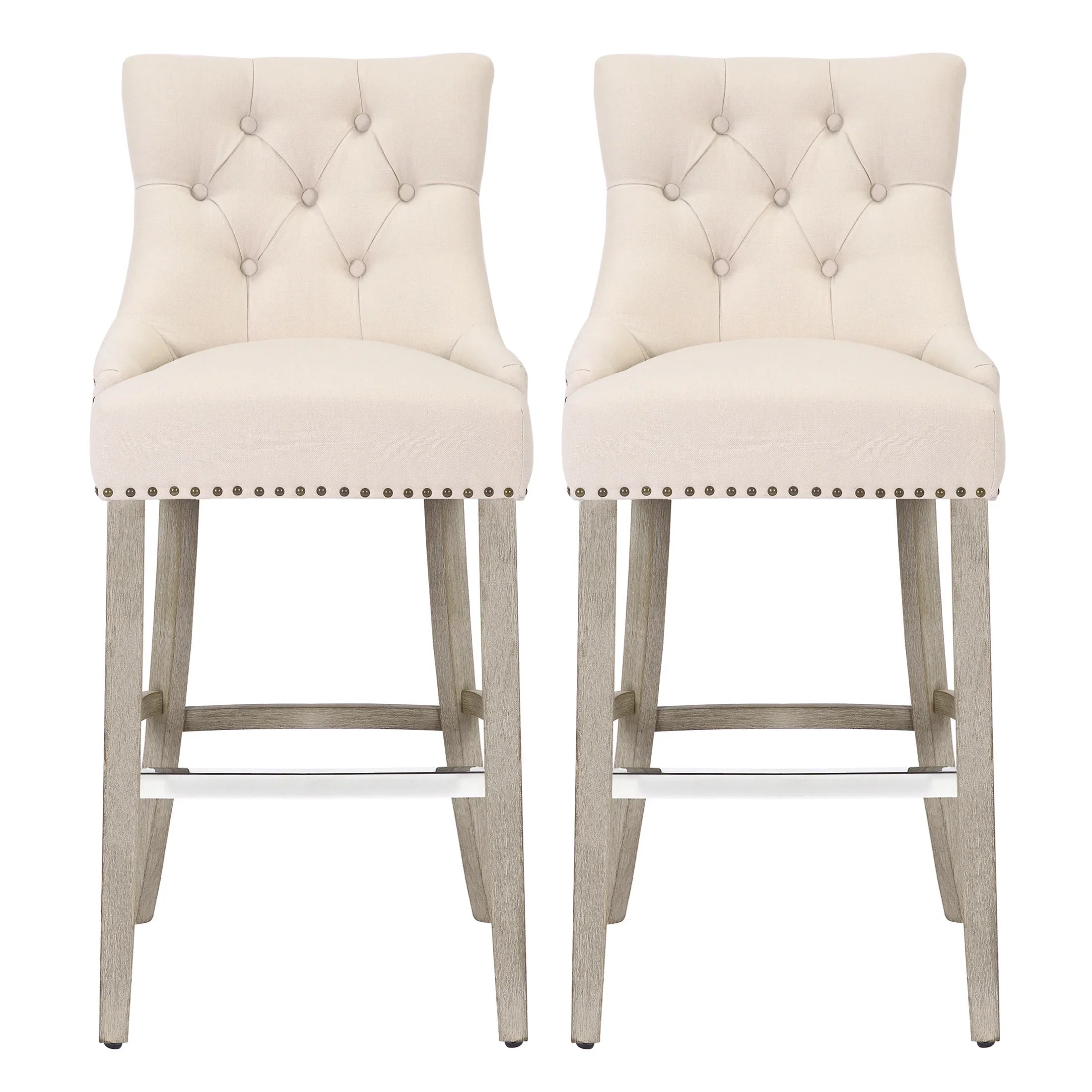 Bellmount 29" Upholstered Wood Bar Stool with Tufted Back (Set of 2)