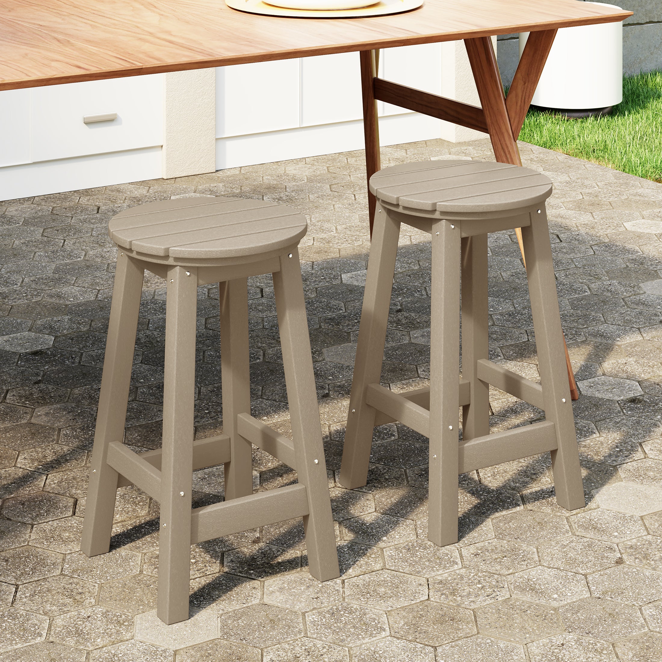 Paradise 24" HDPE Outdoor Patio Round Counter Height Bar Stool Set of 2