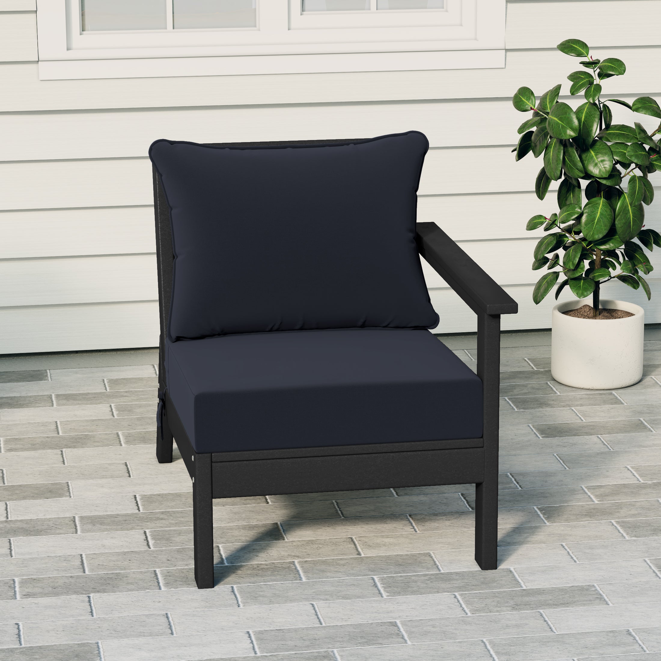 Portsmouth Outdoor Patio HDPE Right Arm Sectional Corner Club Chair with Patio Cushions
