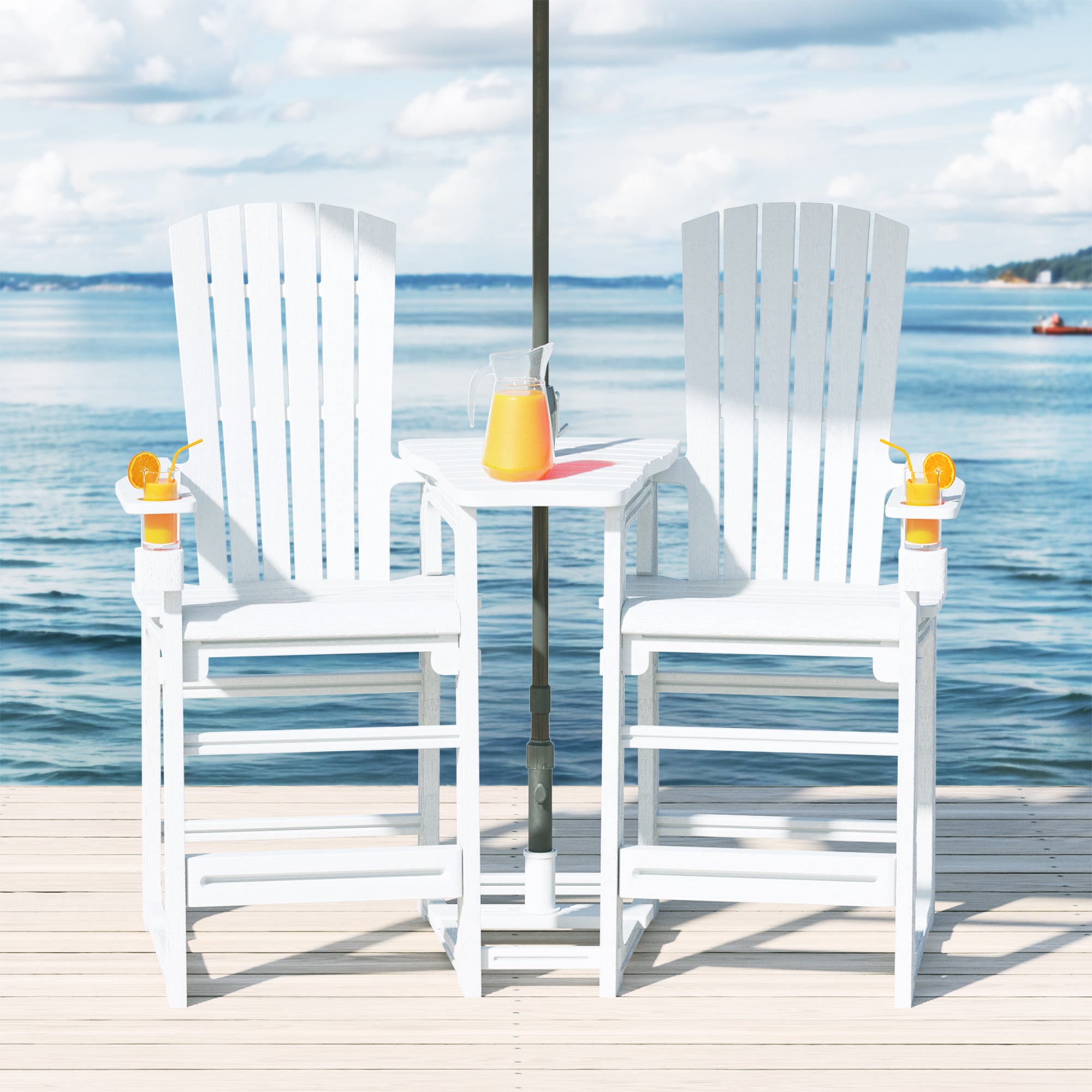 Cayman Outdoor Tall Adirondack Chairs With Connecting Table Tray (Set of 2)