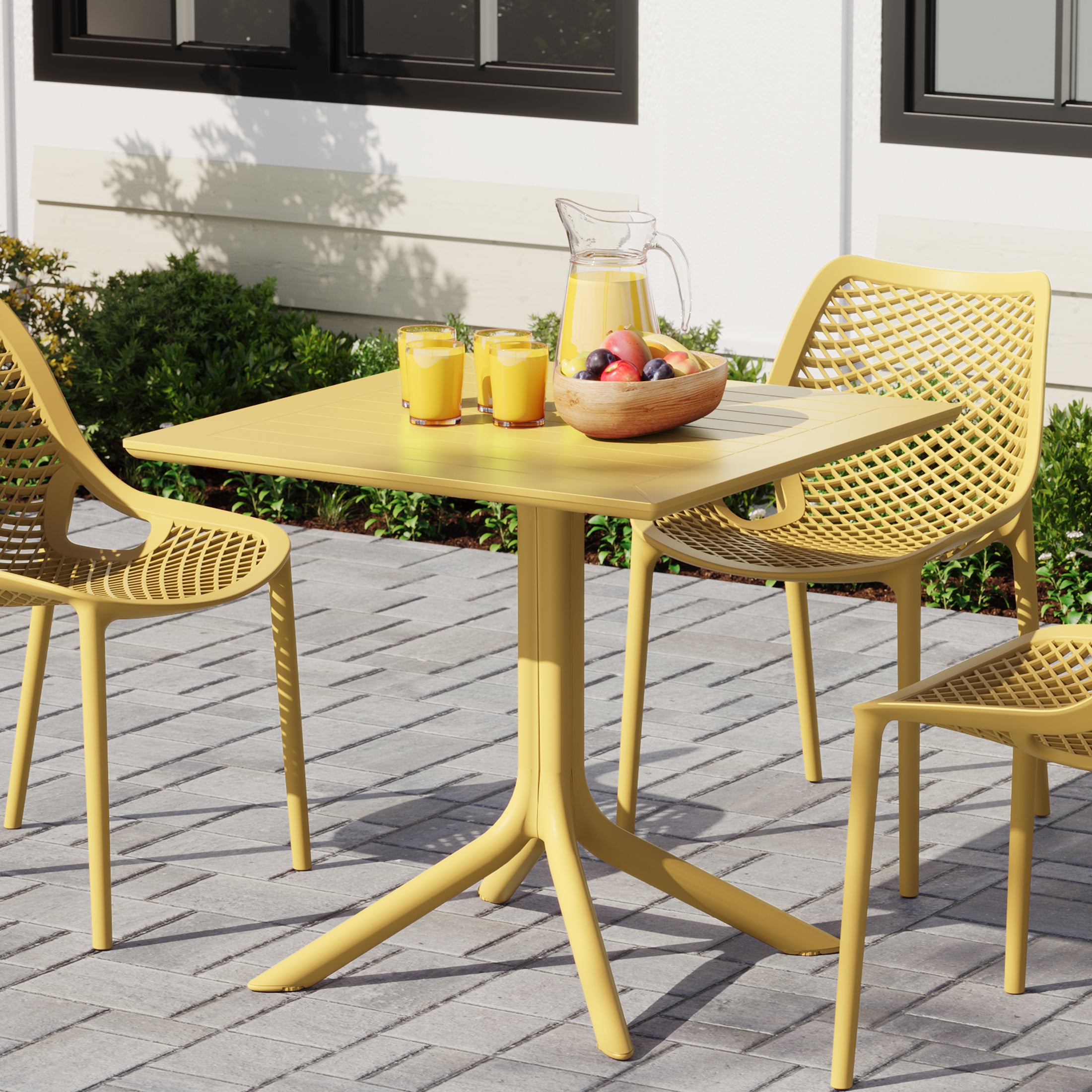 Sunshine 31.5" Square Outdoor Plastic Resin Patio Dining Table for 4