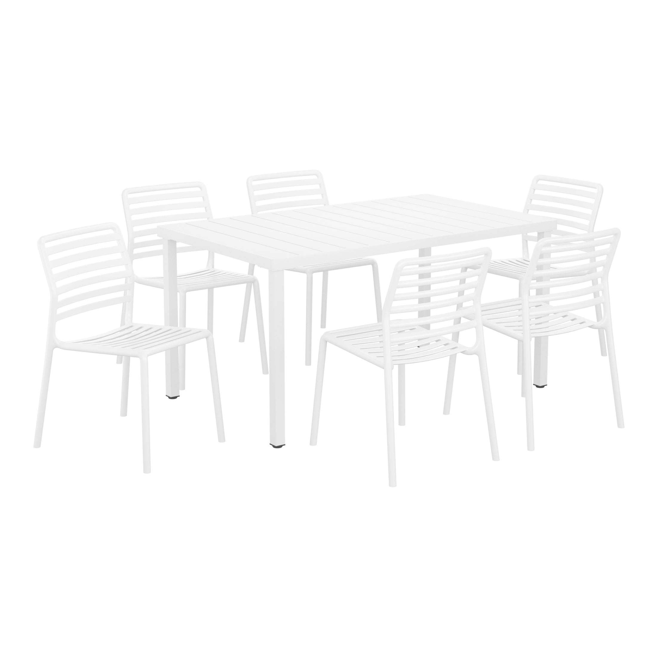 Sunshine 7-Piece Metal Rectangular Patio Dining Table Set With Stackable Plastic Dining Chairs For 6