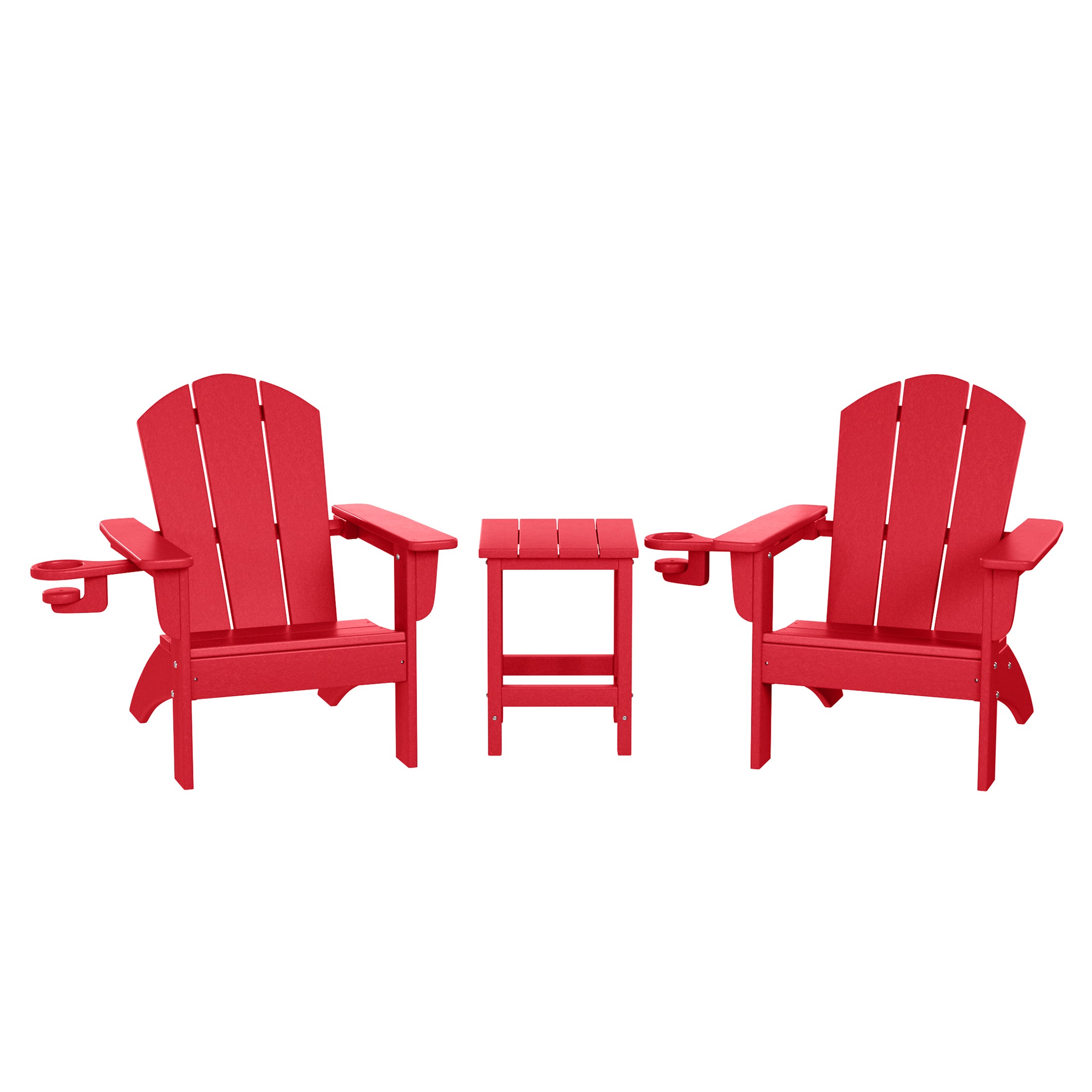 Paradise 3-Piece Kids HDPE Adirondack Chairs Set with Square Side Table and Cup Holders