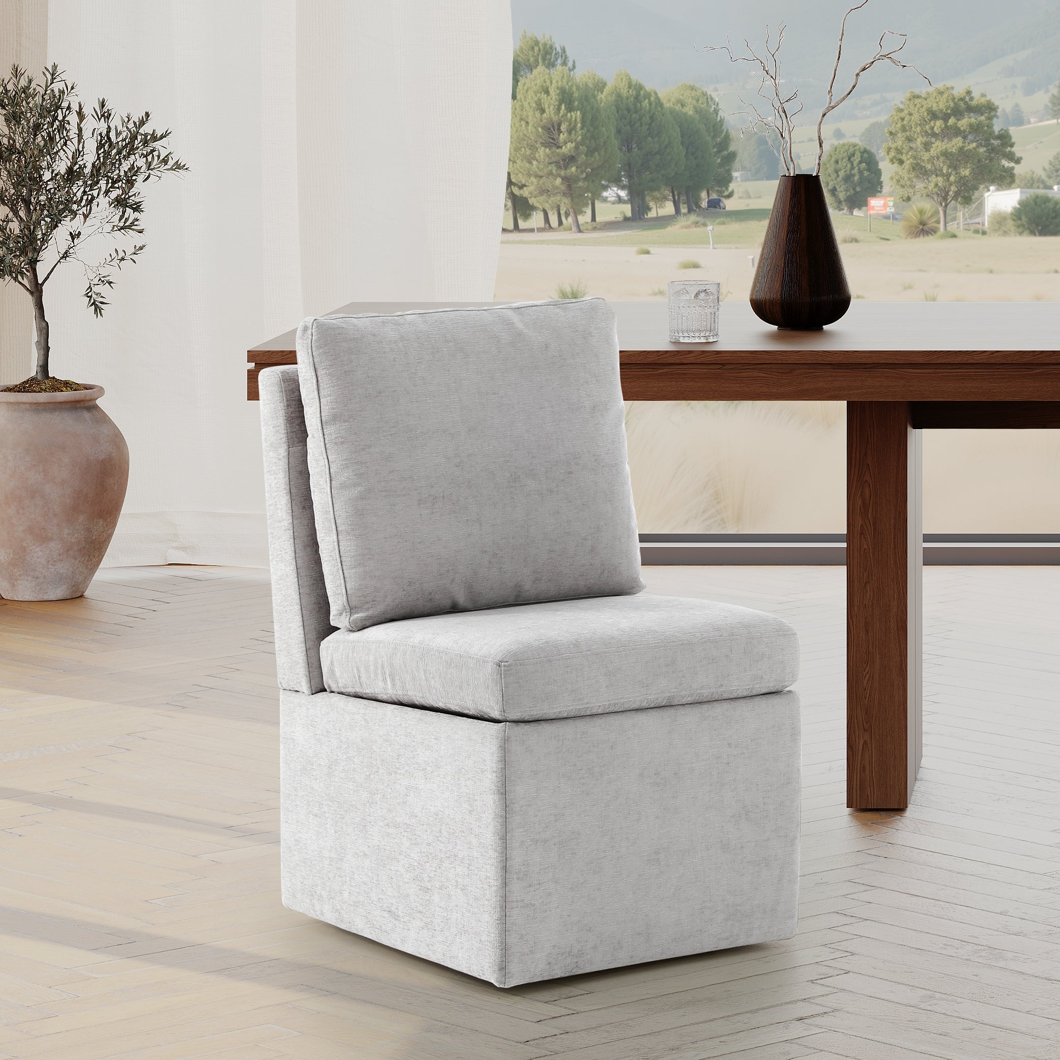 Danburry Modern Upholstered Chenille Armless Dining Chairs With Casters