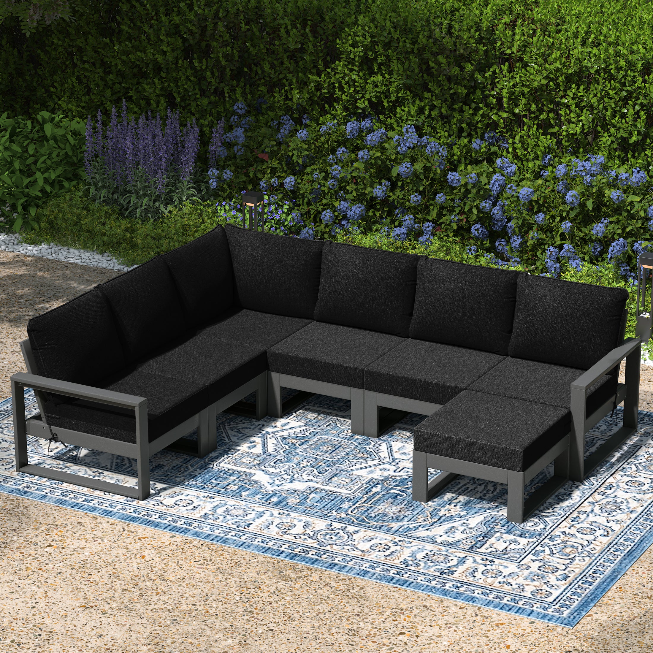 Rockaway 7-Piece Outdoor Modular L-Shaped Corner Patio Sectional Sofa Set