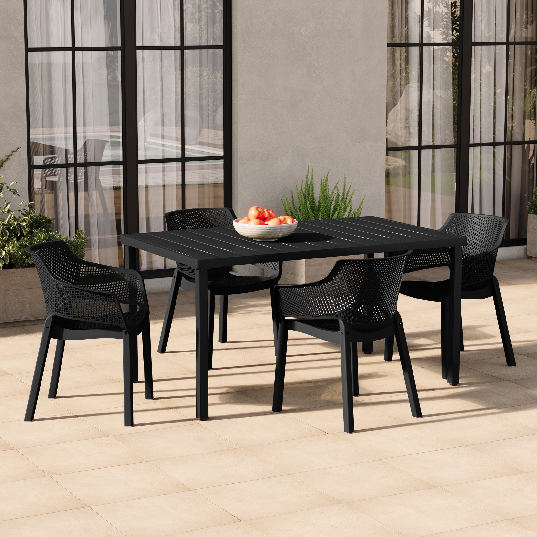 Sunshine Outdoor Modern Stackable Plastic Resin Patio Dining Armchair (Set of 4)