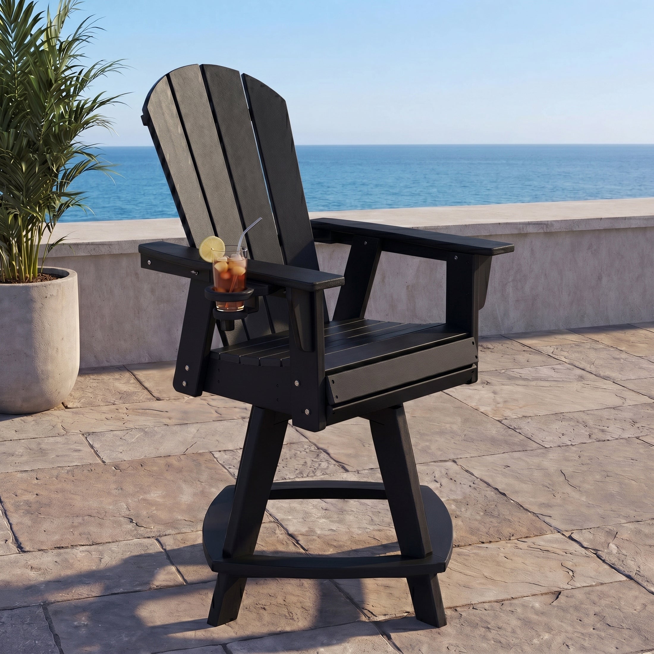Paradise Outdoor HDPE Adirondack Swivel Counter Height Bar Chair With Cup Holder