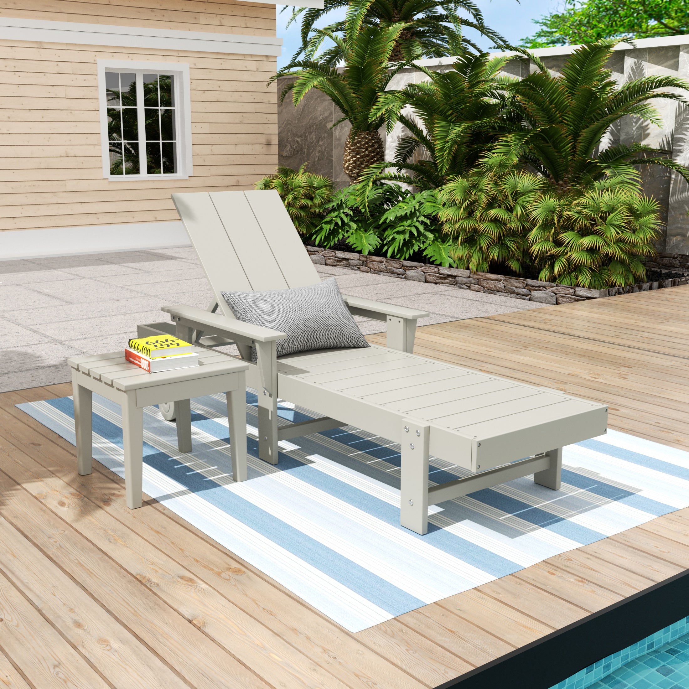 Palms Modern Reclining Chaise Lounge with Side Table 2-Piece Set