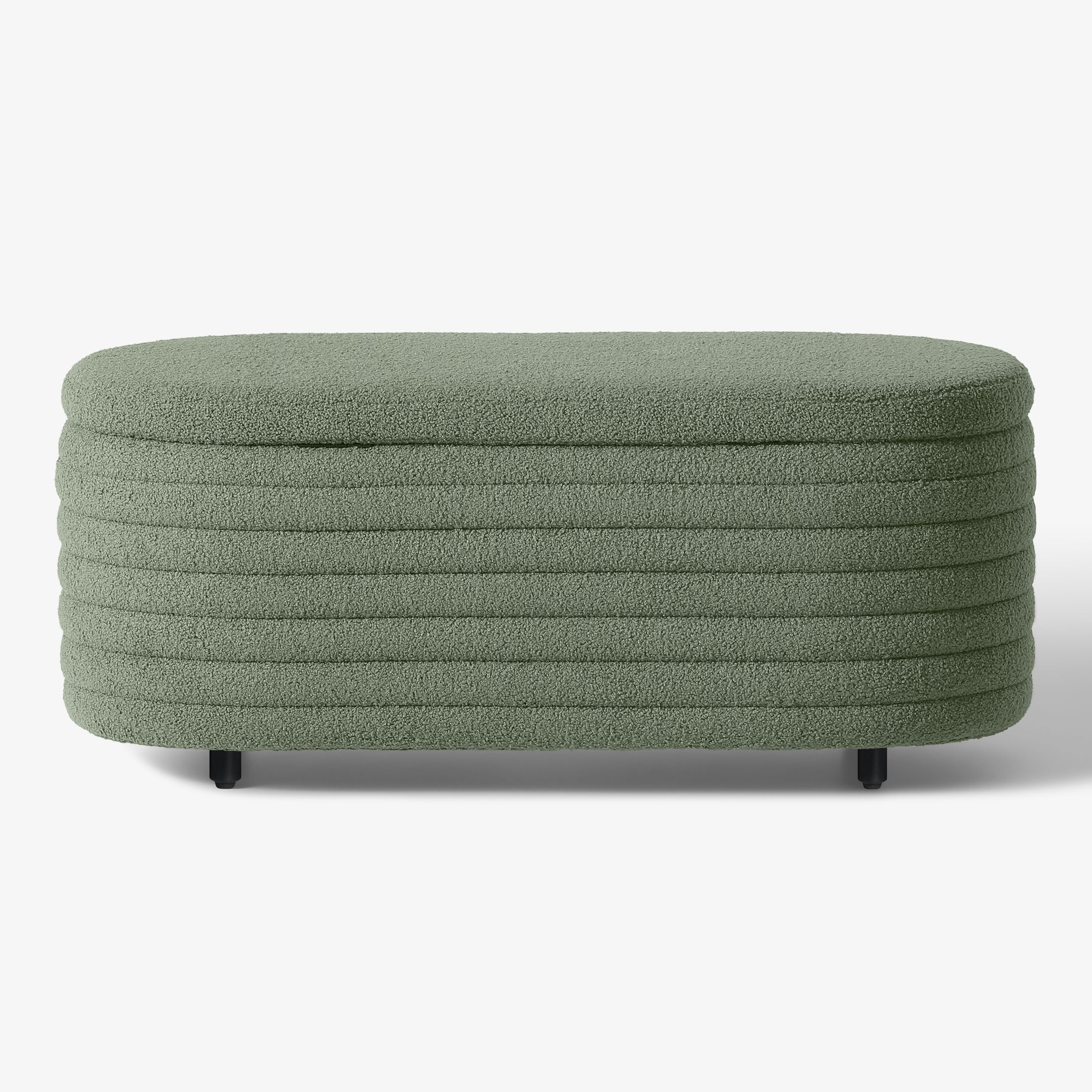 Celine 42" Wide Mid-Century Modern Upholstered Teddy Sherpa Tufted Oval Storage Ottoman Bench