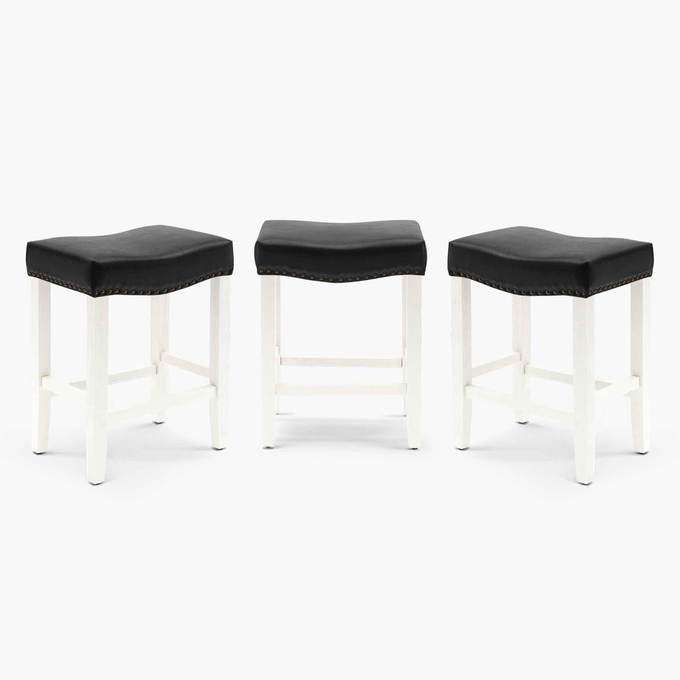 Bulmon 24" Upholstered Saddle Seat Antique White Counter Stool (Set of 3)