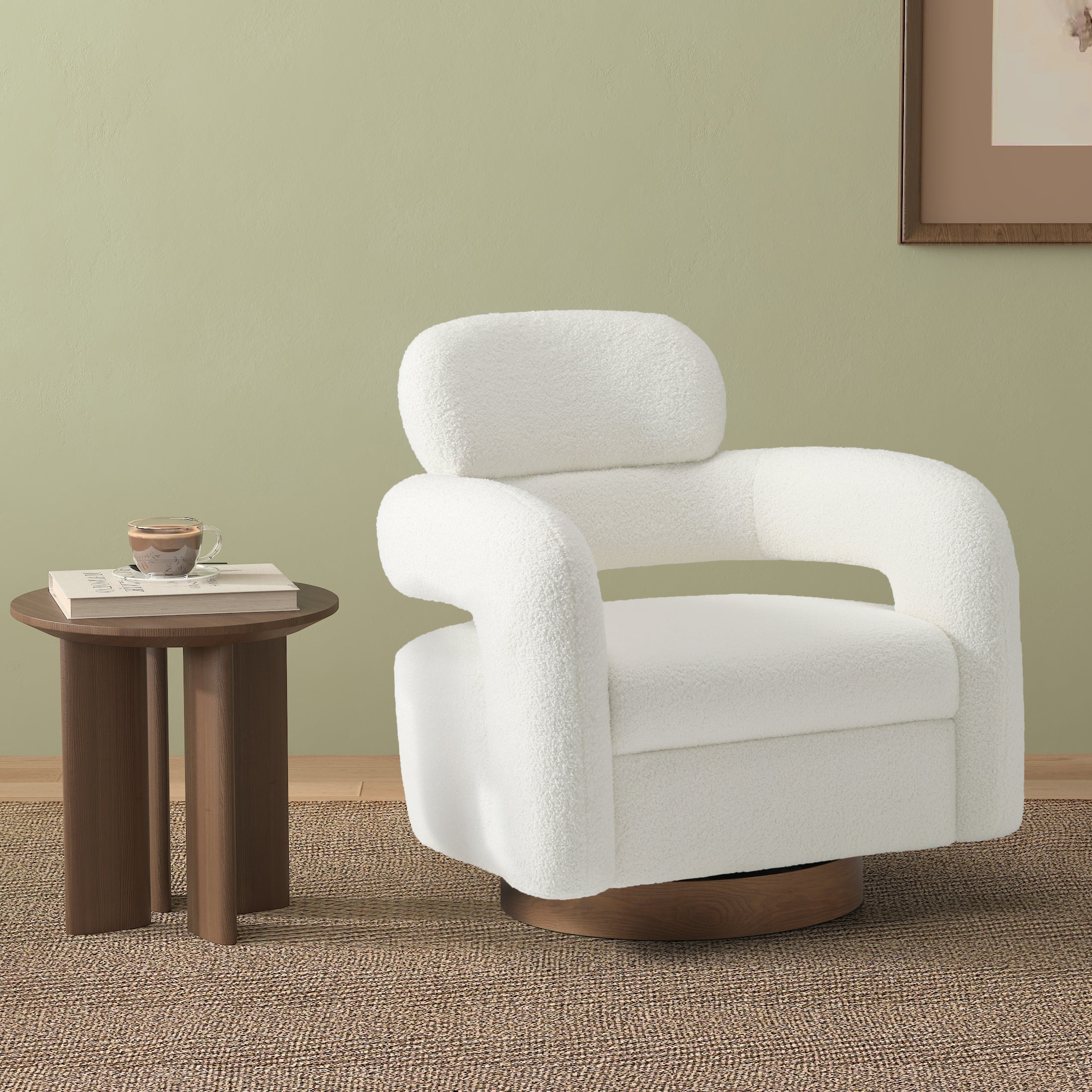 Celine Mid-Century Modern Sherpa Swivel Barrel Accent Chair
