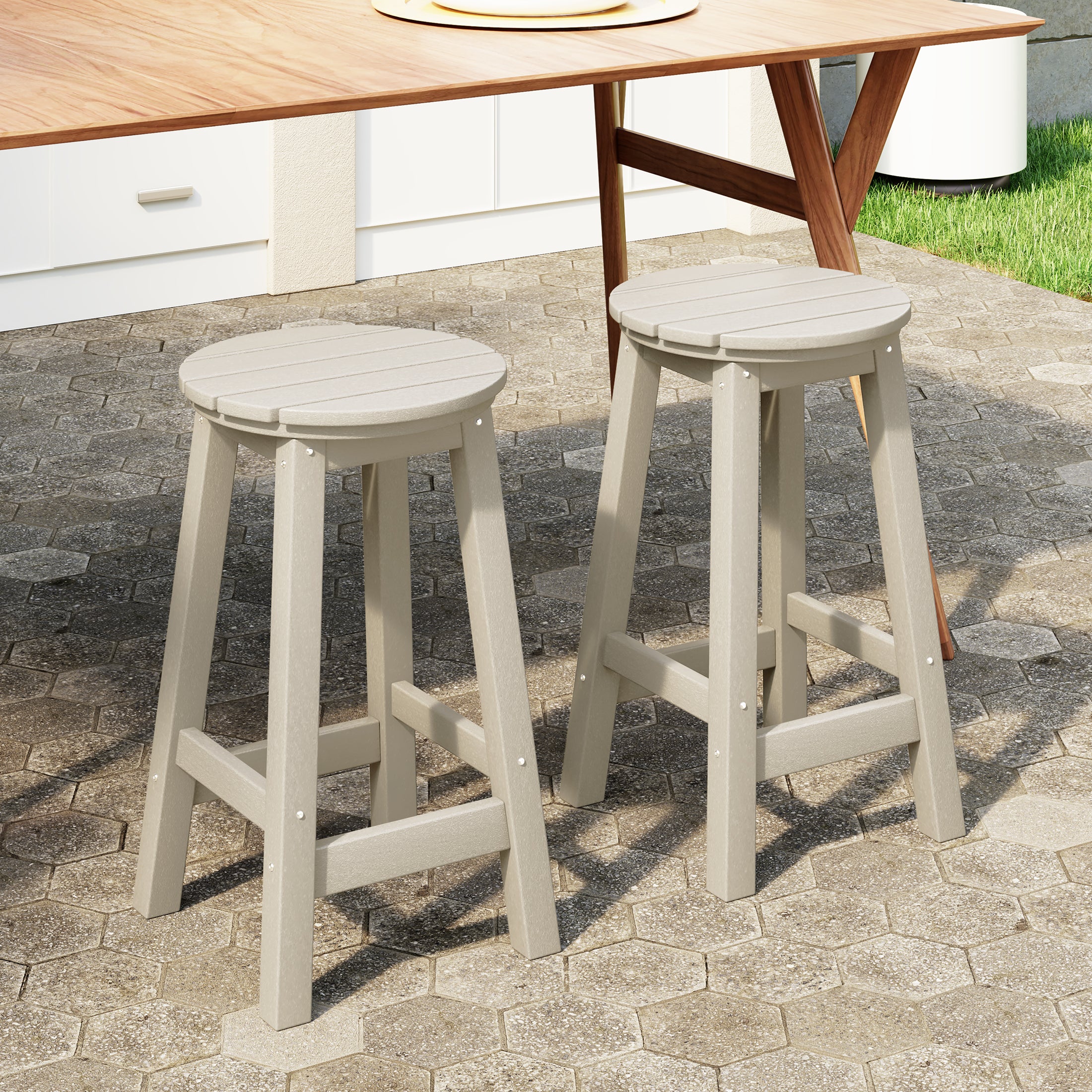 Paradise 24" HDPE Outdoor Patio Round Counter Height Bar Stool Set of 2