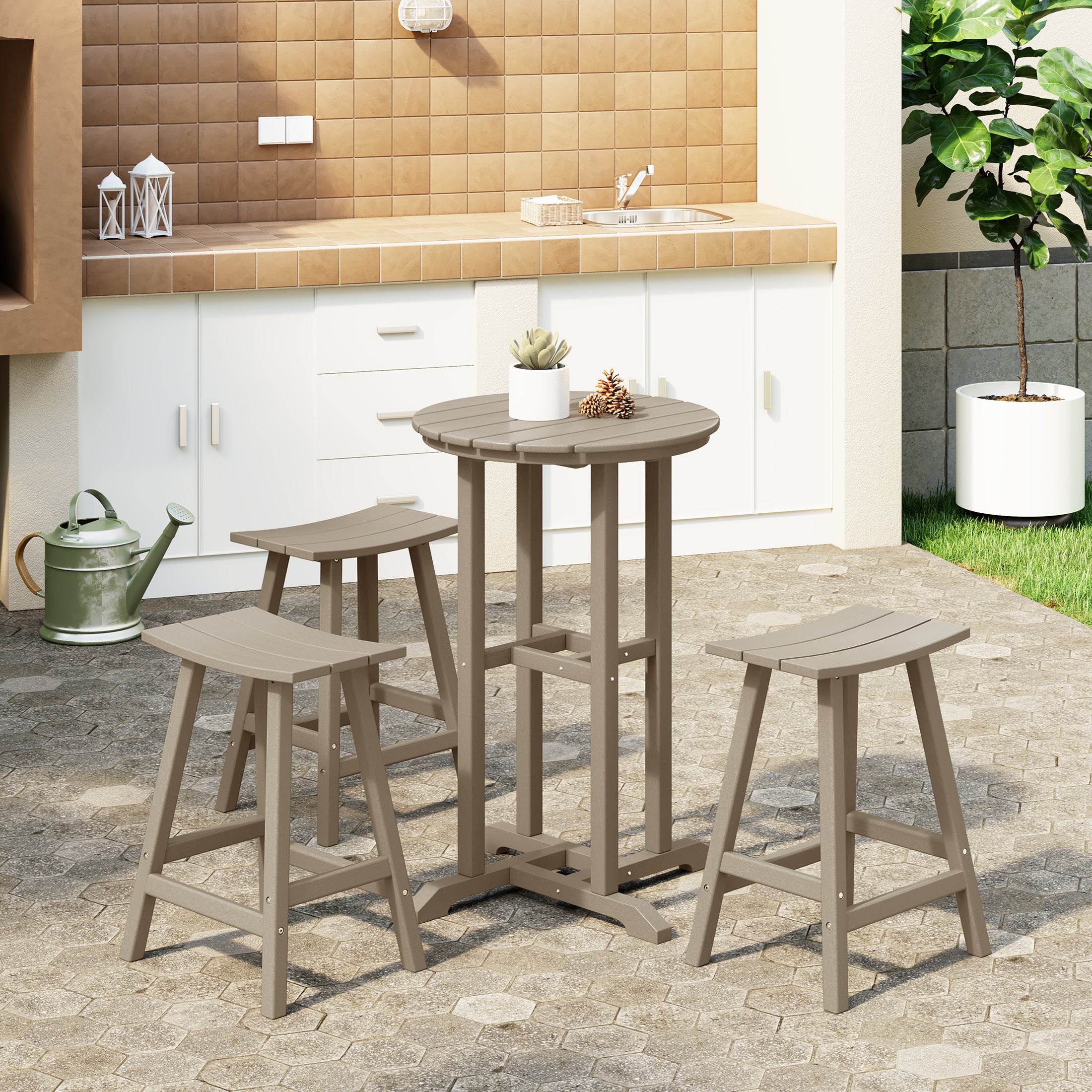 Paradise Outdoor Patio Counter Height Bar Stools Bistro Bar Table 4-Piece Set