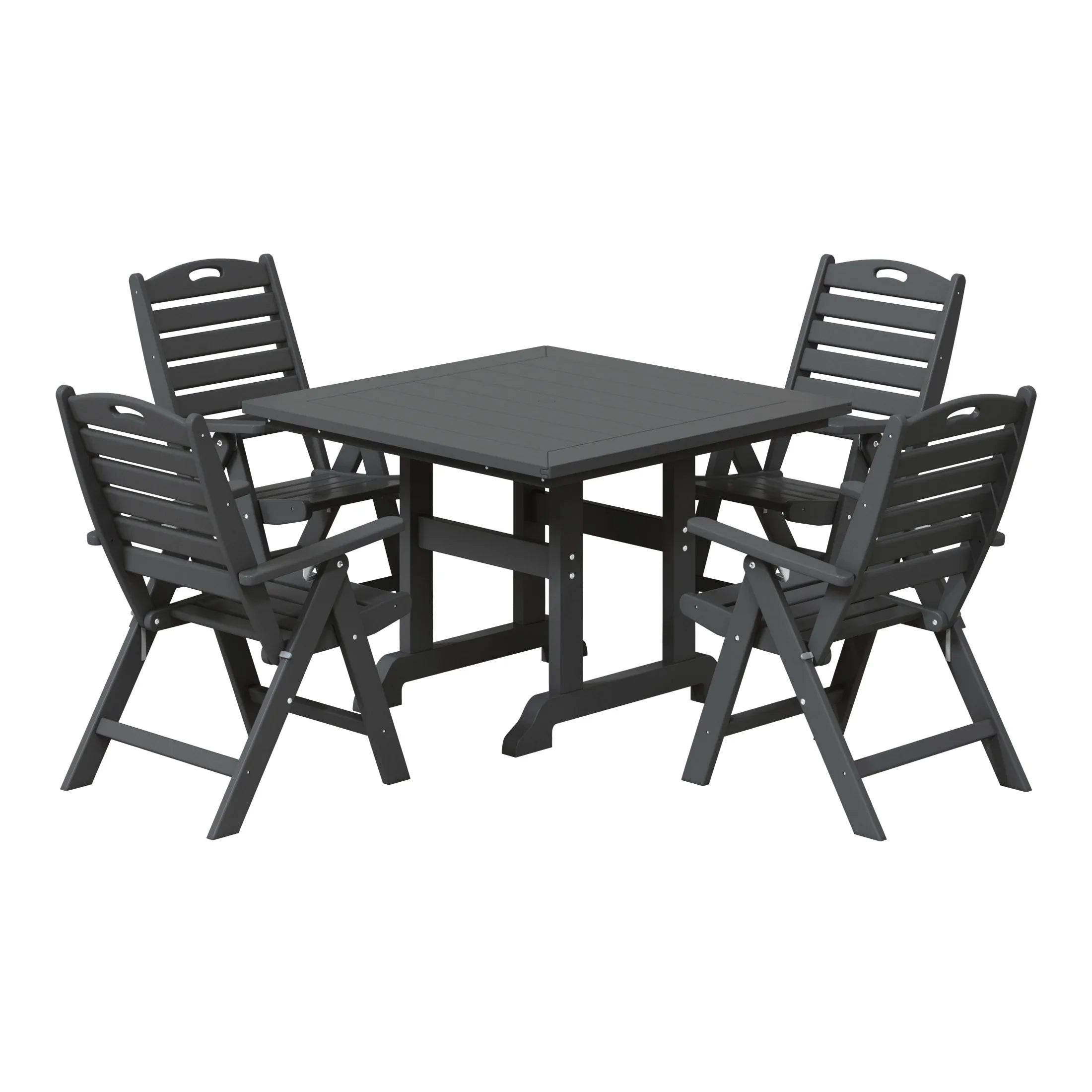 Paradise 5-Piece HDPE Square Patio Dining Table Set with Foldable Chairs